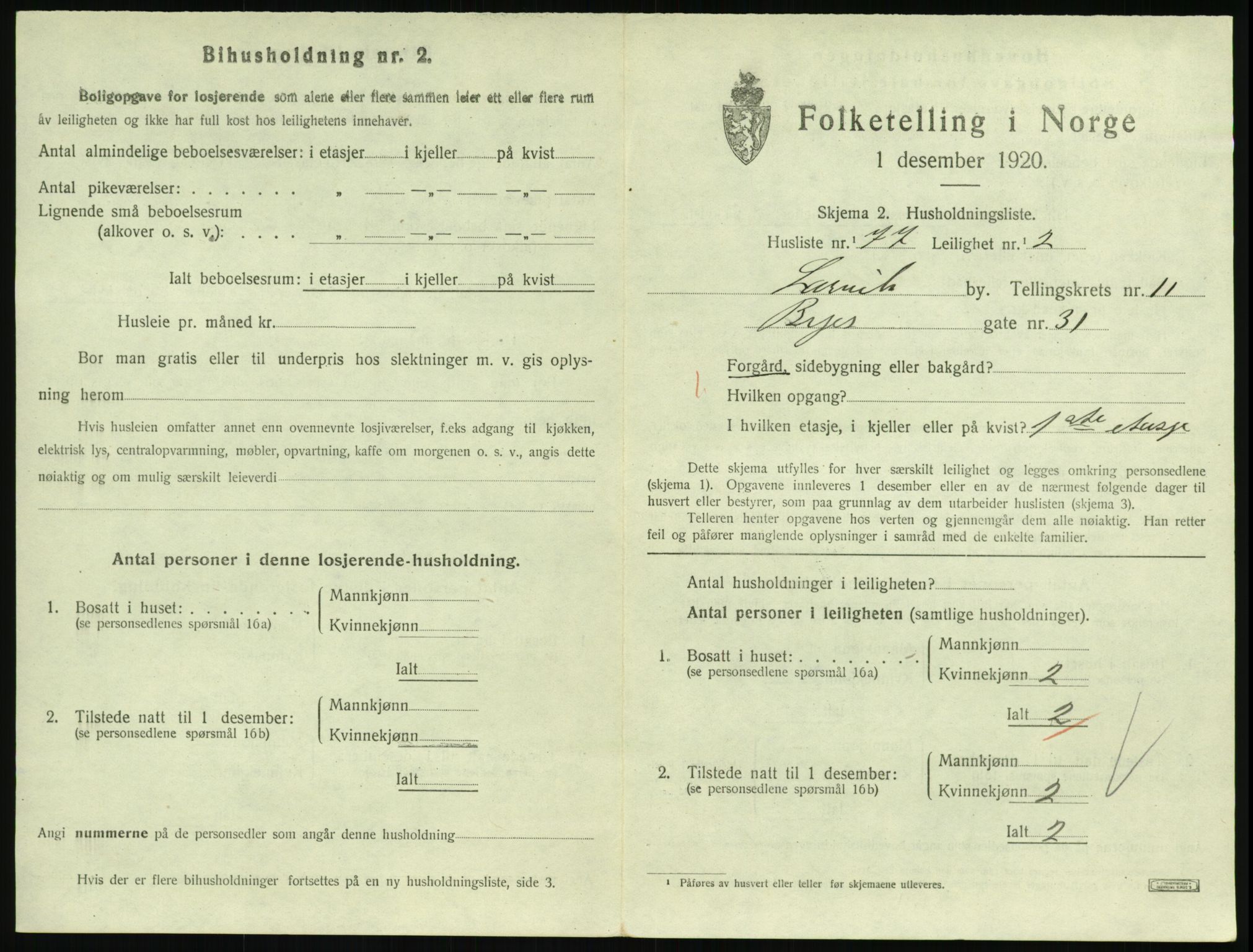 SAKO, 1920 census for Larvik, 1920, p. 8230