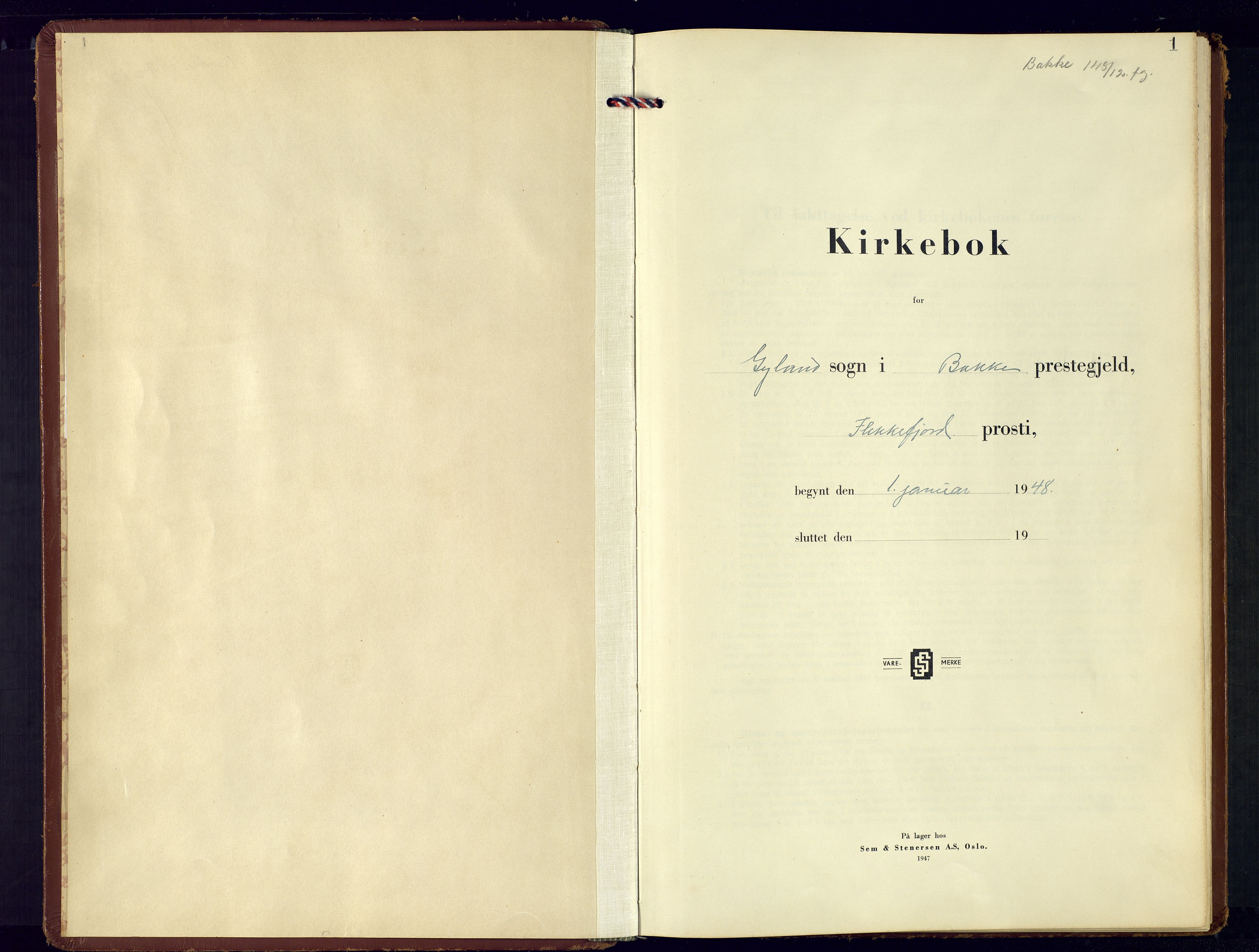 Bakke sokneprestkontor, SAK/1111-0002/F/Fb/Fbb/L0006: Parish register (copy) no. B 6, 1944-1976, p. 1