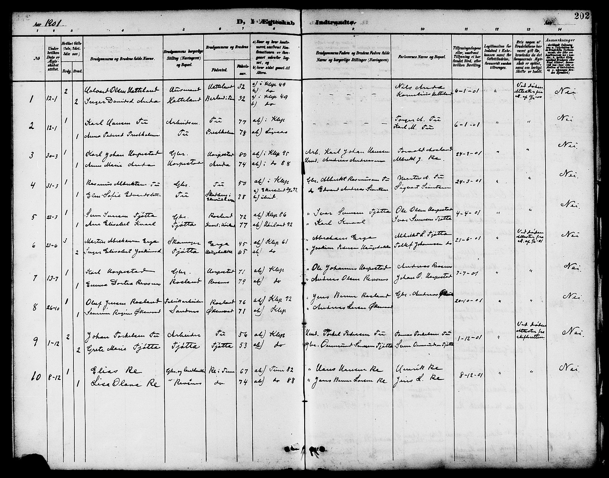 Klepp sokneprestkontor, SAST/A-101803/001/3/30BB/L0004: Parish register (copy) no. B 4, 1889-1914, p. 202
