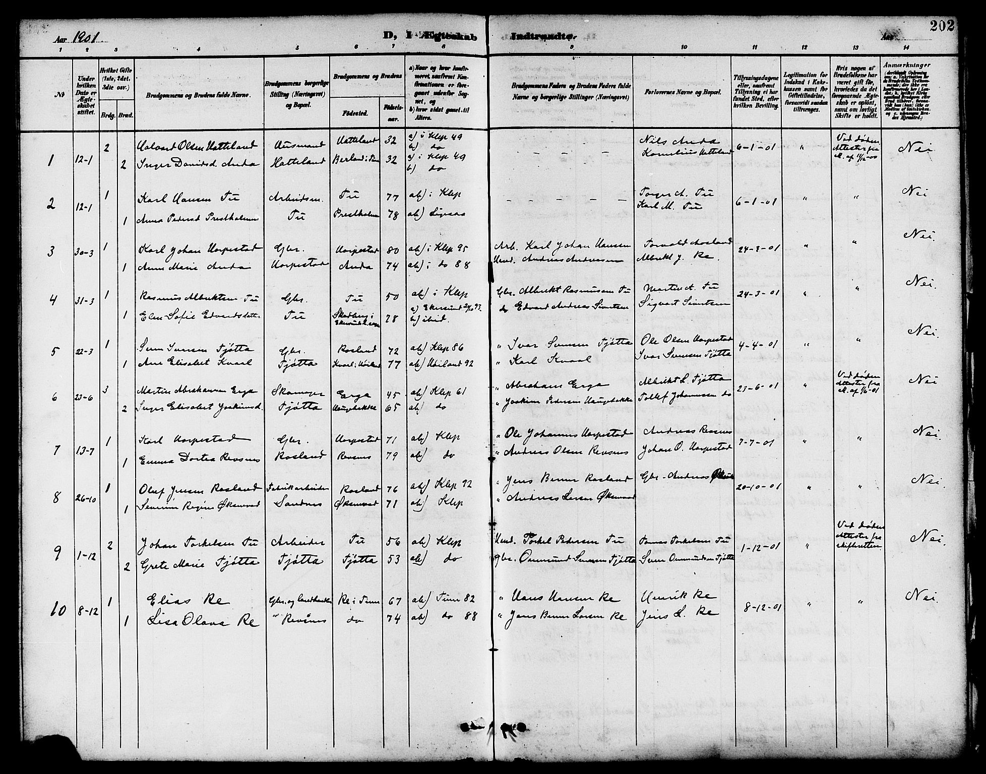 Klepp sokneprestkontor, AV/SAST-A-101803/001/30/300BB/L0004: Parish register (copy) no. B 4, 1889-1914, p. 202
