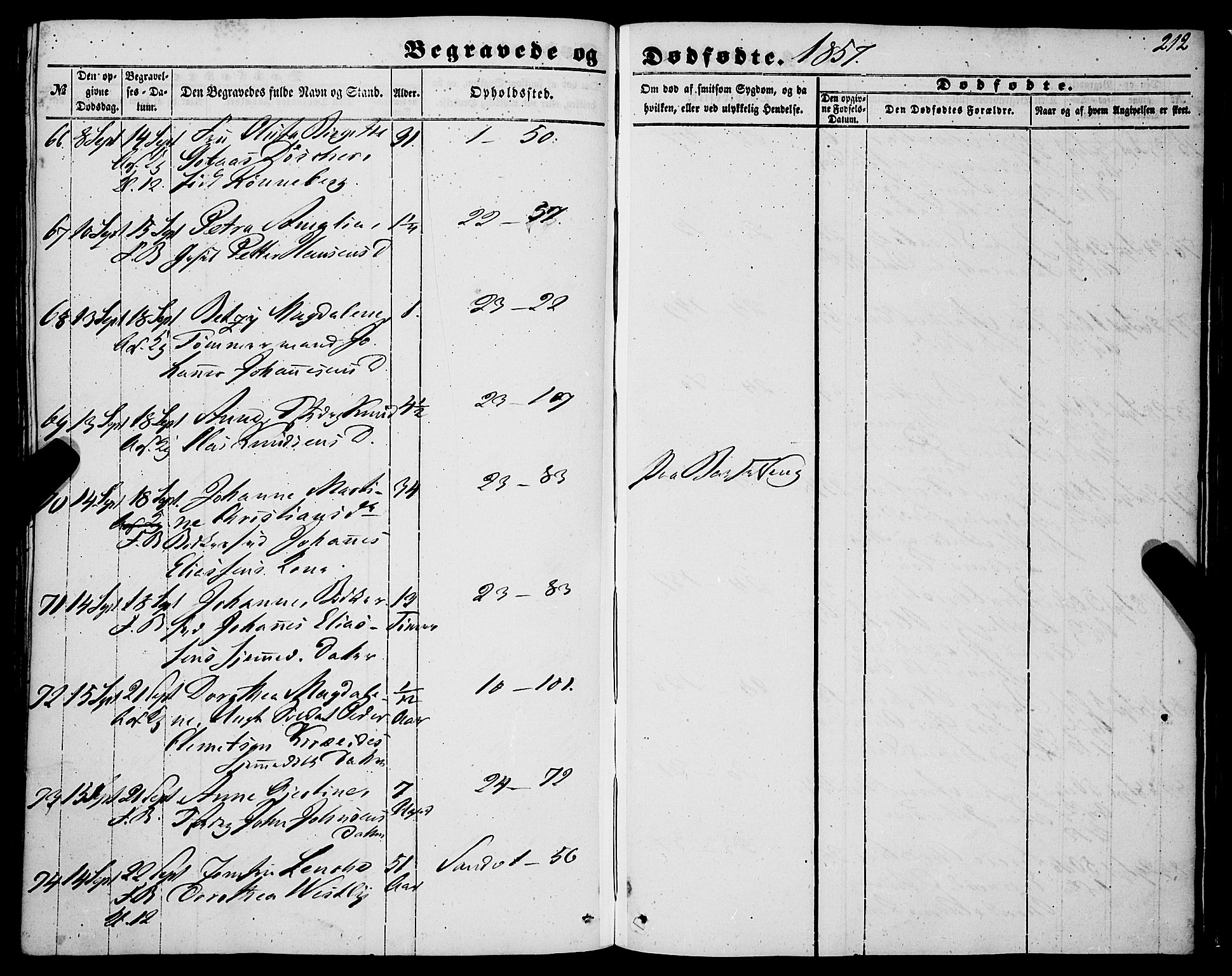 Korskirken sokneprestembete, AV/SAB-A-76101/H/Haa: Parish register (official) no. E 2, 1848-1862, p. 212