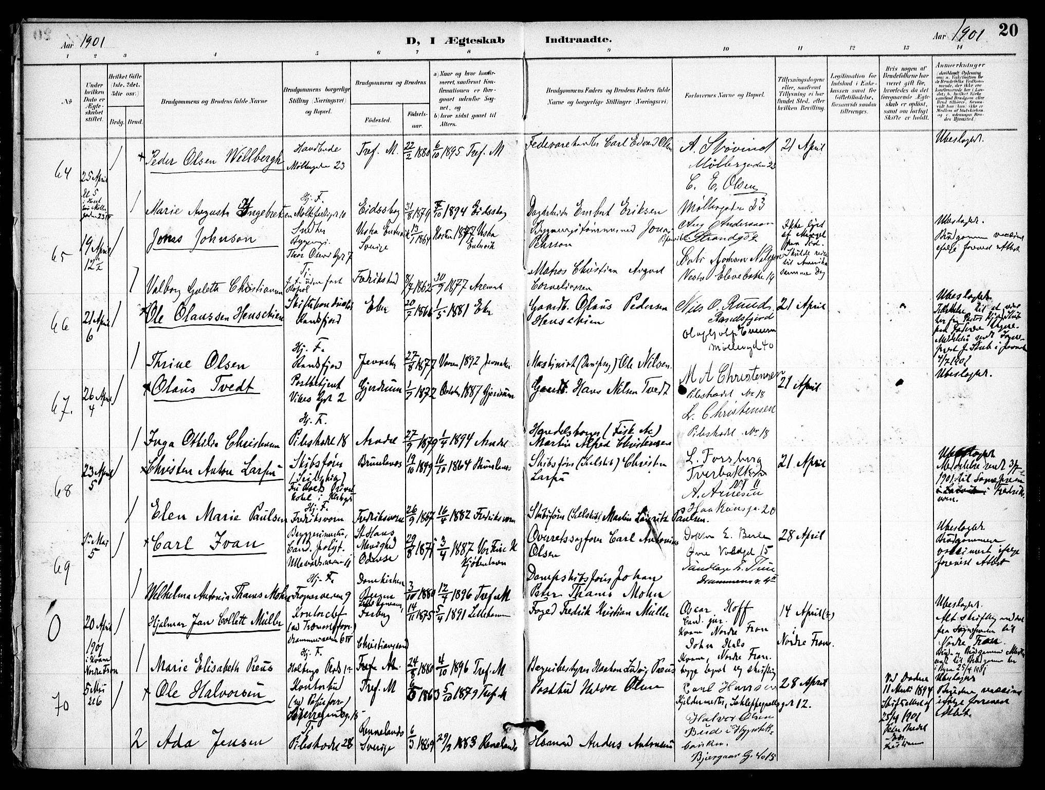 Trefoldighet prestekontor Kirkebøker, SAO/A-10882/F/Fc/L0005: Parish register (official) no. III 5, 1900-1908, p. 20