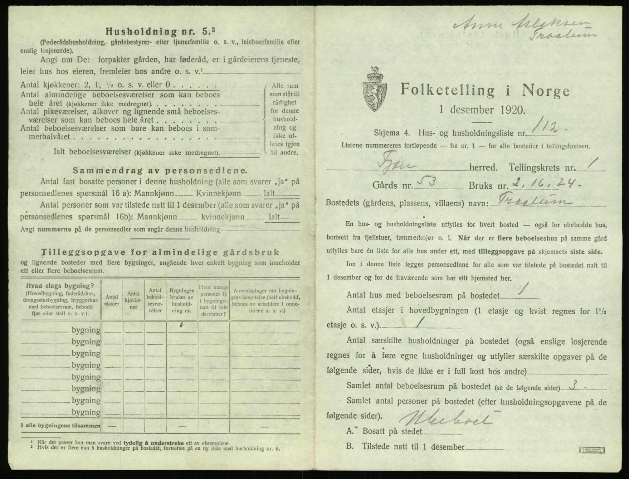 SAK, 1920 census for Fjære, 1920, p. 283