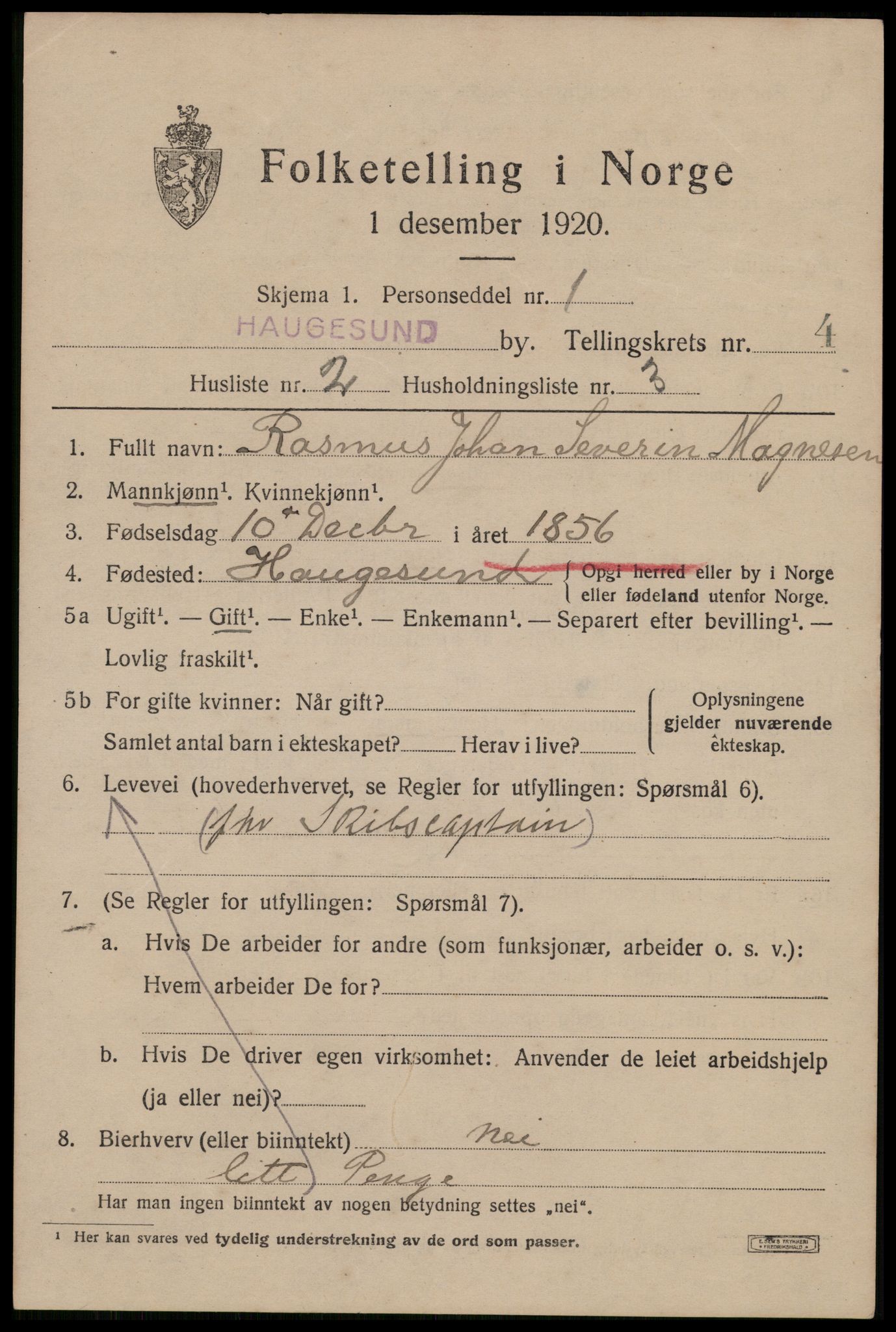 SAST, 1920 census for Haugesund, 1920, p. 15245