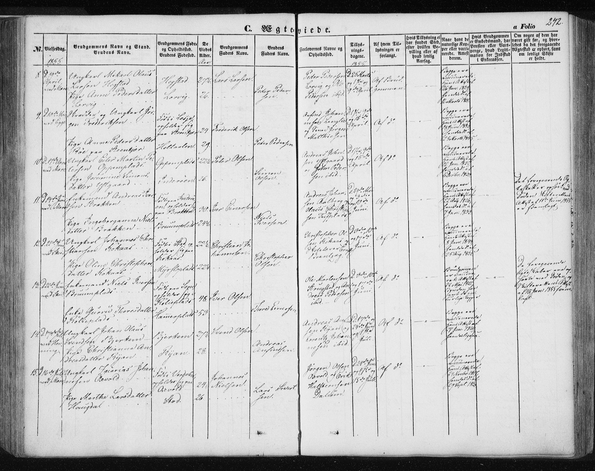 Ministerialprotokoller, klokkerbøker og fødselsregistre - Nord-Trøndelag, SAT/A-1458/735/L0342: Parish register (official) no. 735A07 /1, 1849-1862, p. 242