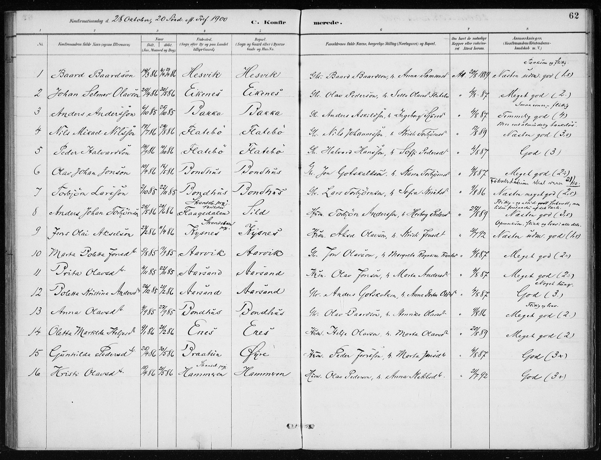 Kvinnherad sokneprestembete, SAB/A-76401/H/Haa: Parish register (official) no. F 1, 1887-1912, p. 62