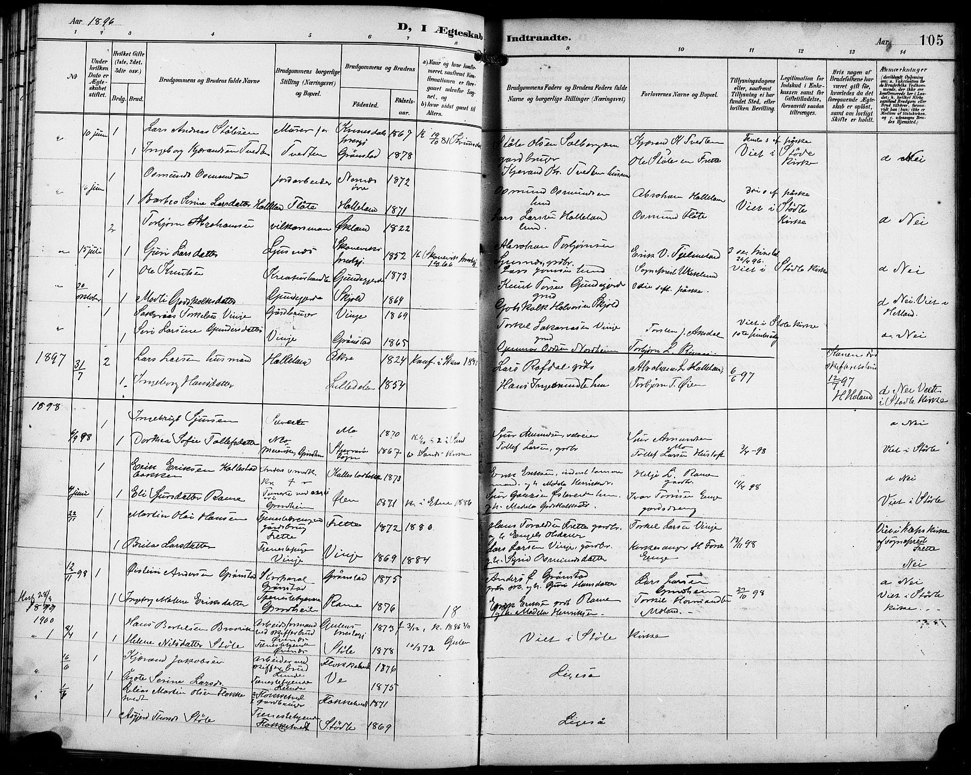 Etne sokneprestembete, SAB/A-75001/H/Hab: Parish register (copy) no. C 5, 1896-1920, p. 105