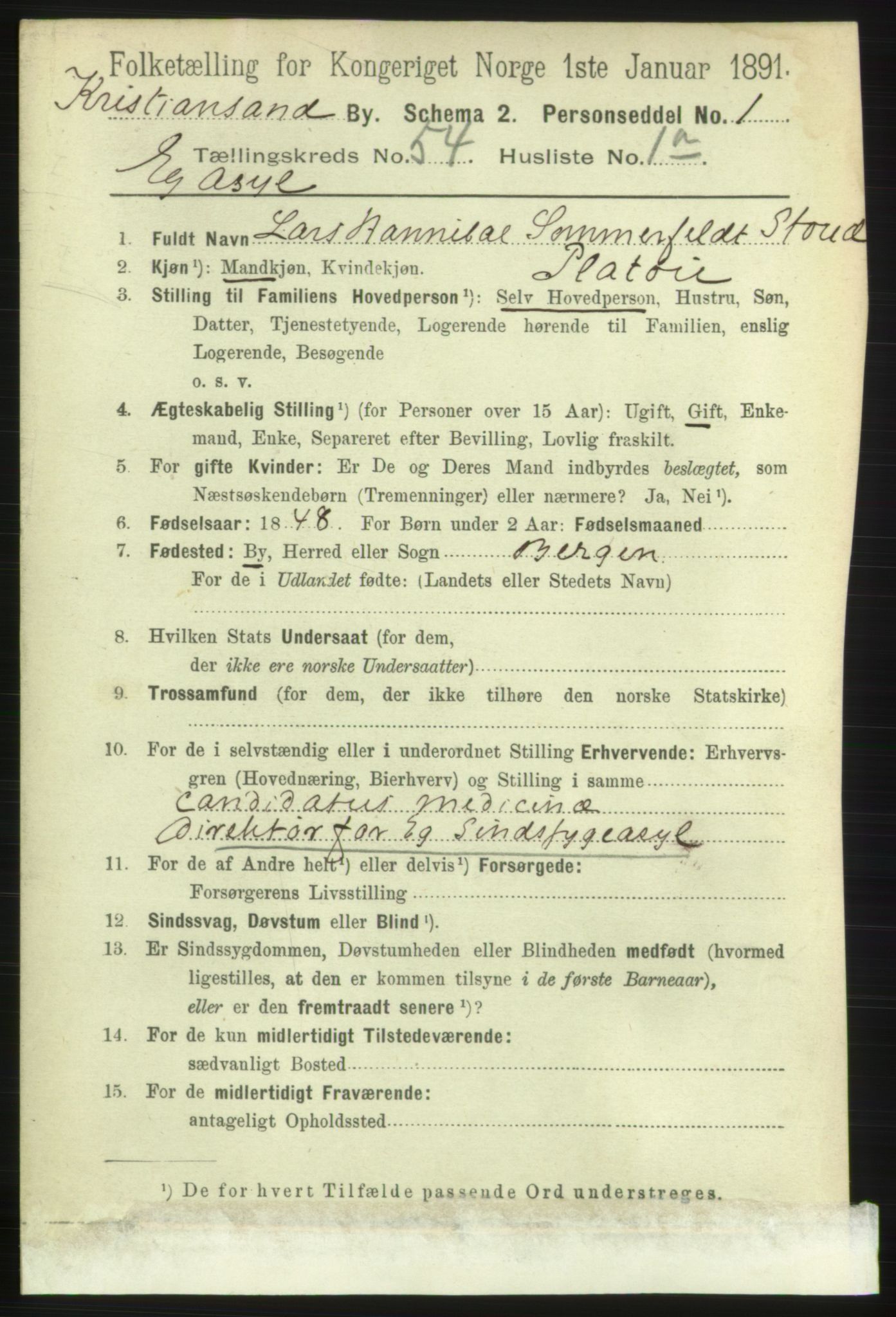 RA, 1891 census for 1001 Kristiansand, 1891, p. 15365