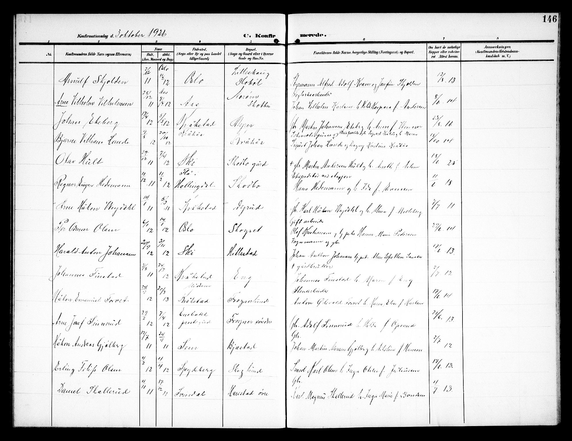 Kråkstad prestekontor Kirkebøker, AV/SAO-A-10125a/G/Ga/L0002: Parish register (copy) no. I 2, 1905-1934, p. 146
