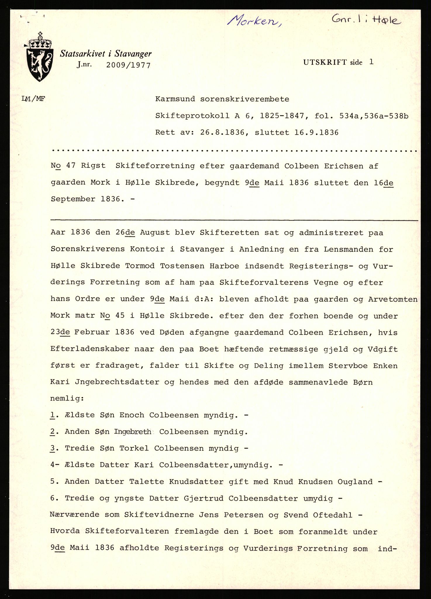 Statsarkivet i Stavanger, SAST/A-101971/03/Y/Yj/L0059: Avskrifter sortert etter gårdsnavn: Mo - Musland, 1750-1930, p. 292