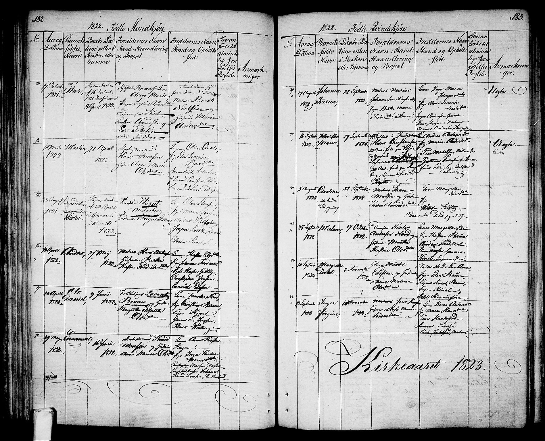 Larvik kirkebøker, AV/SAKO-A-352/G/Ga/L0002: Parish register (copy) no. I 2, 1807-1830, p. 182-183