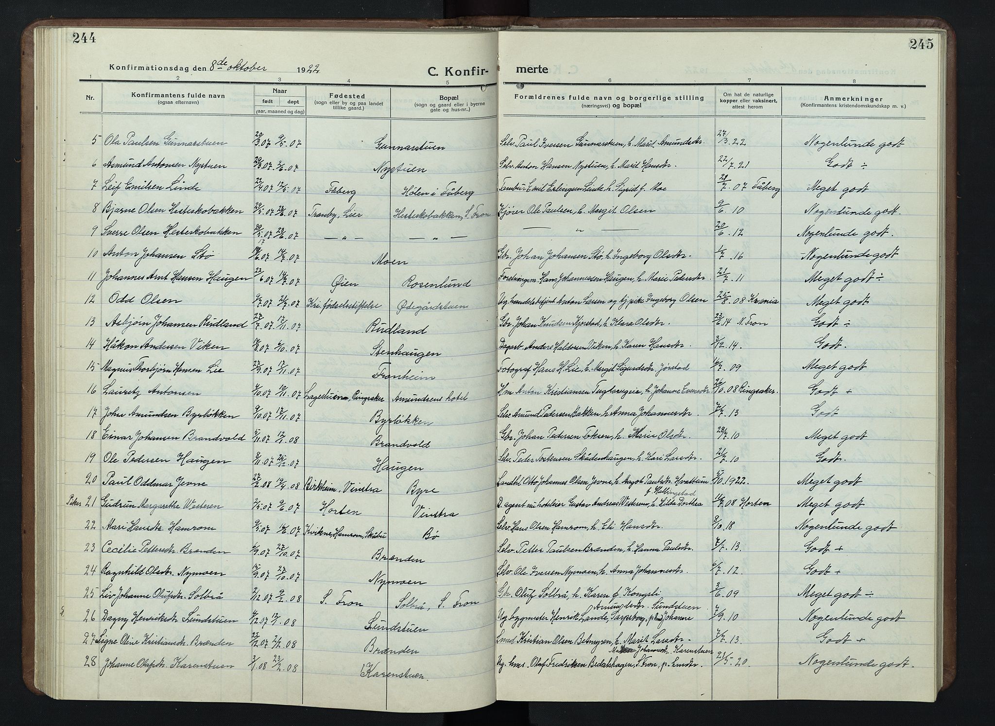 Nord-Fron prestekontor, SAH/PREST-080/H/Ha/Hab/L0007: Parish register (copy) no. 7, 1915-1946, p. 244-245
