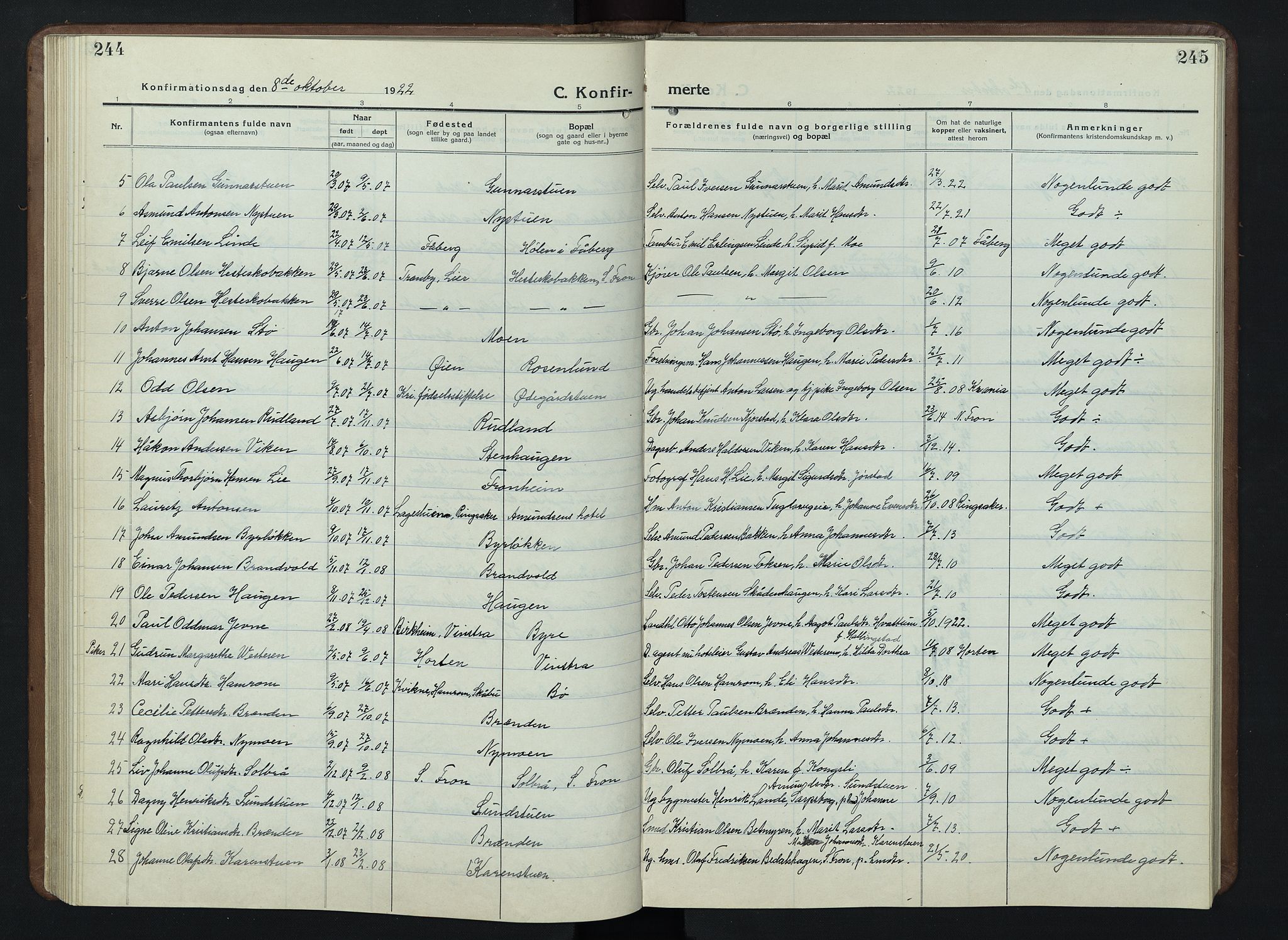 Nord-Fron prestekontor, AV/SAH-PREST-080/H/Ha/Hab/L0007: Parish register (copy) no. 7, 1915-1946, p. 244-245