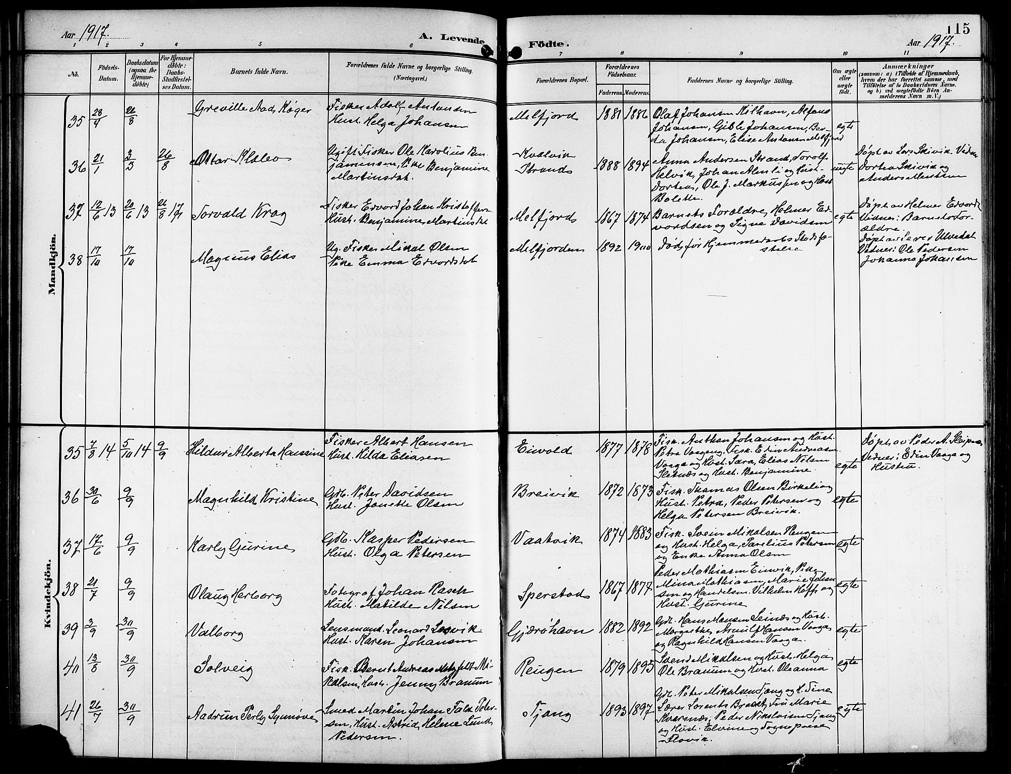 Ministerialprotokoller, klokkerbøker og fødselsregistre - Nordland, SAT/A-1459/841/L0621: Parish register (copy) no. 841C05, 1897-1923, p. 115