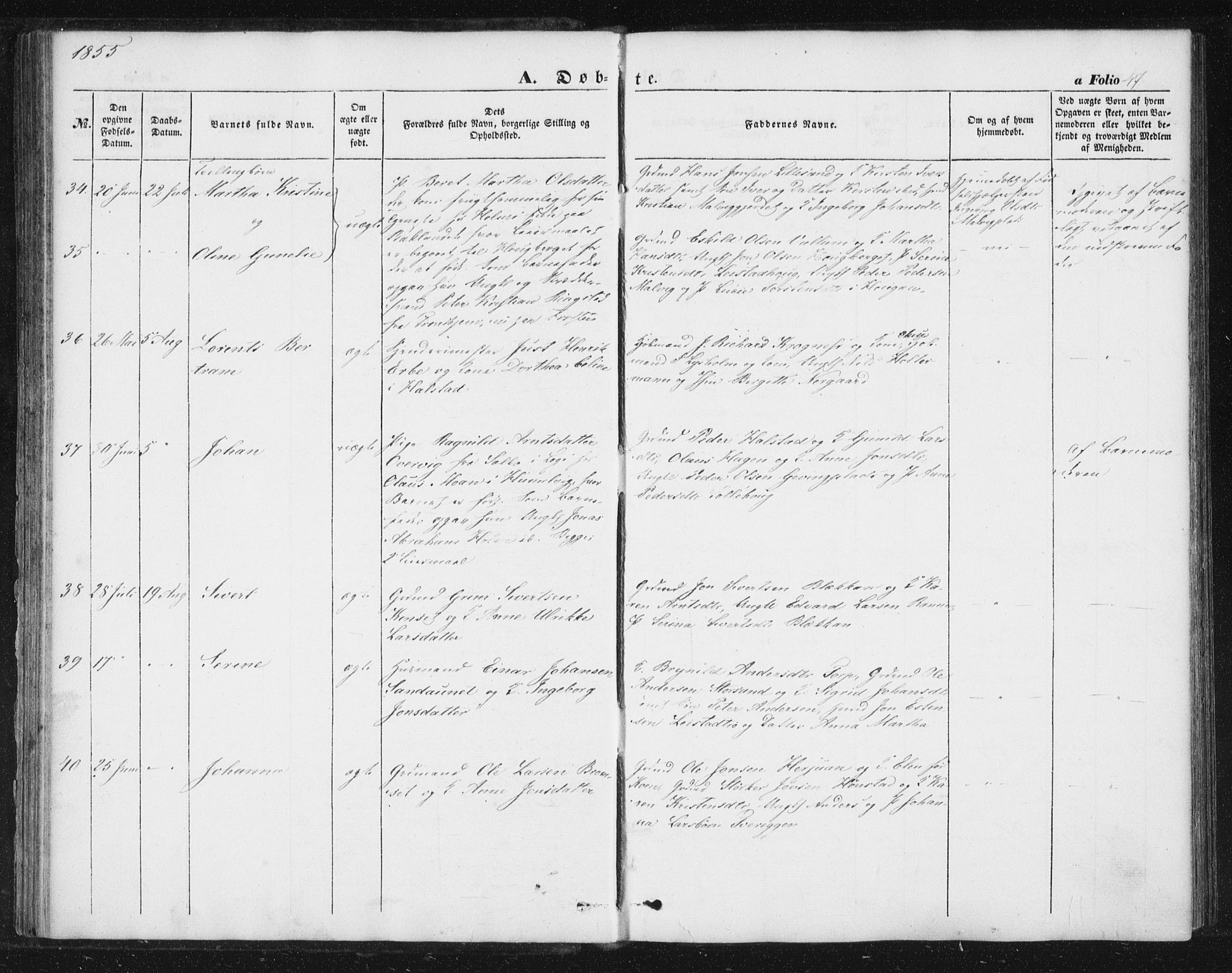 Ministerialprotokoller, klokkerbøker og fødselsregistre - Sør-Trøndelag, AV/SAT-A-1456/616/L0407: Parish register (official) no. 616A04, 1848-1856, p. 47