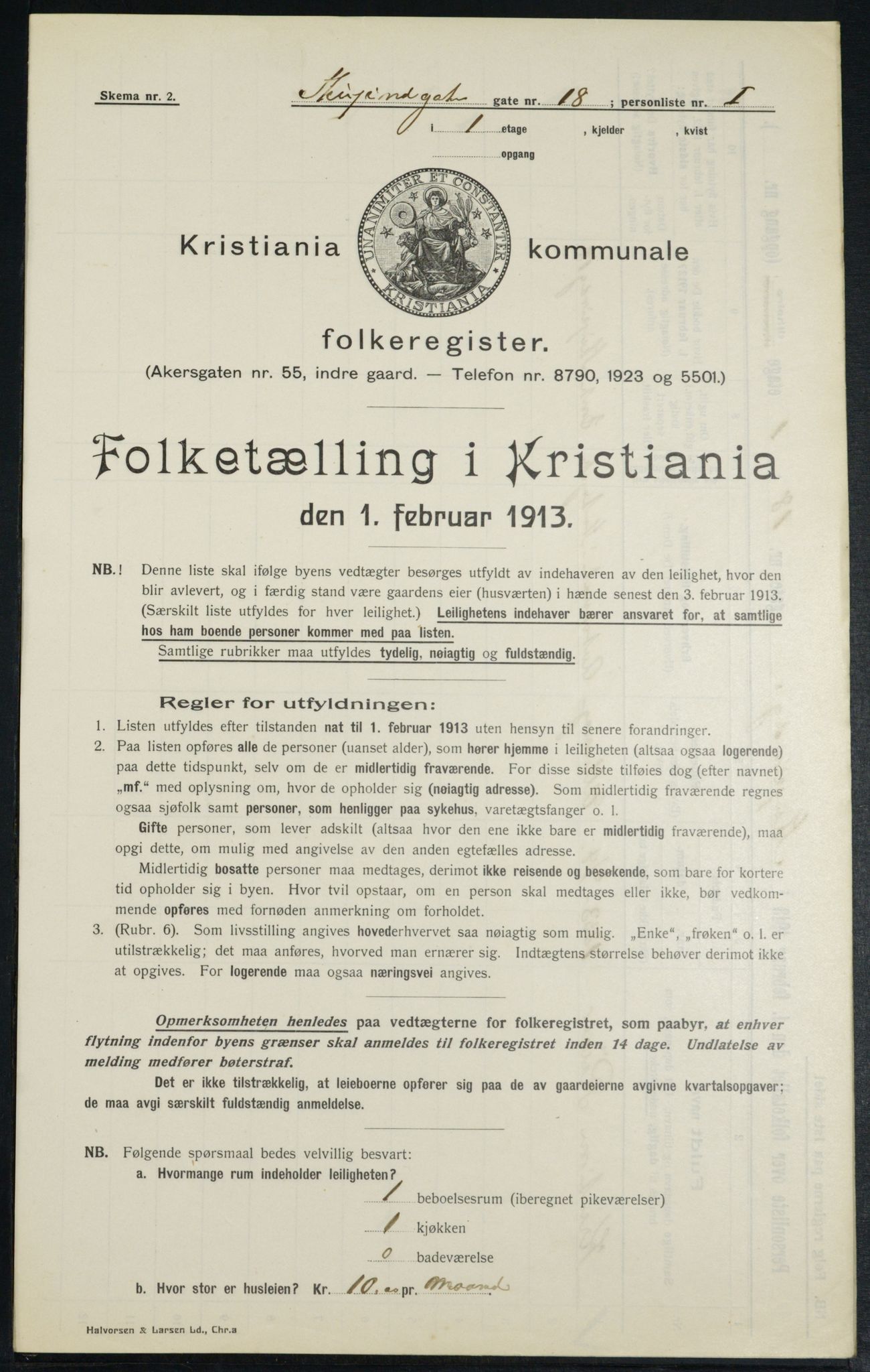 OBA, Municipal Census 1913 for Kristiania, 1913, p. 104696