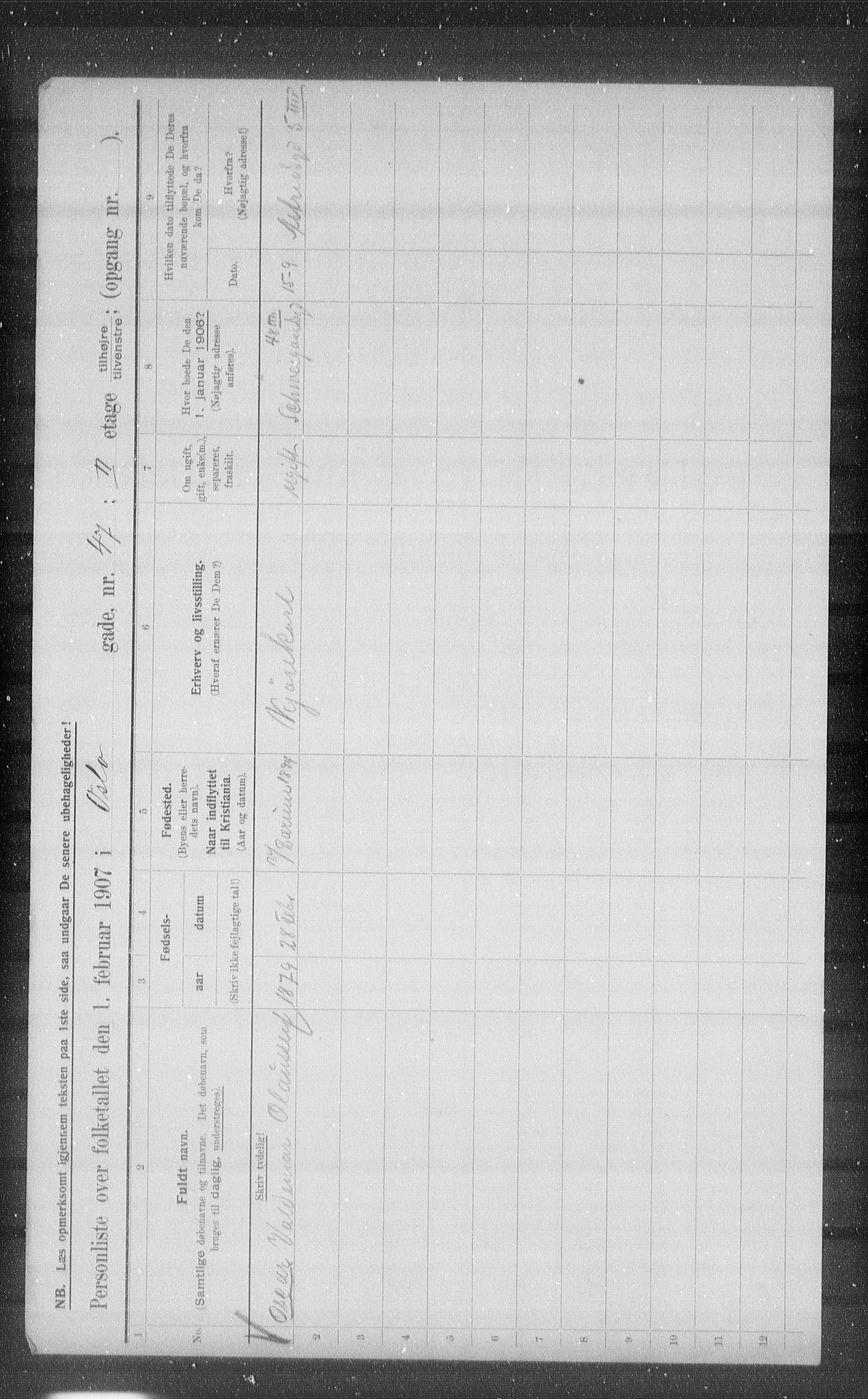 OBA, Municipal Census 1907 for Kristiania, 1907, p. 39603