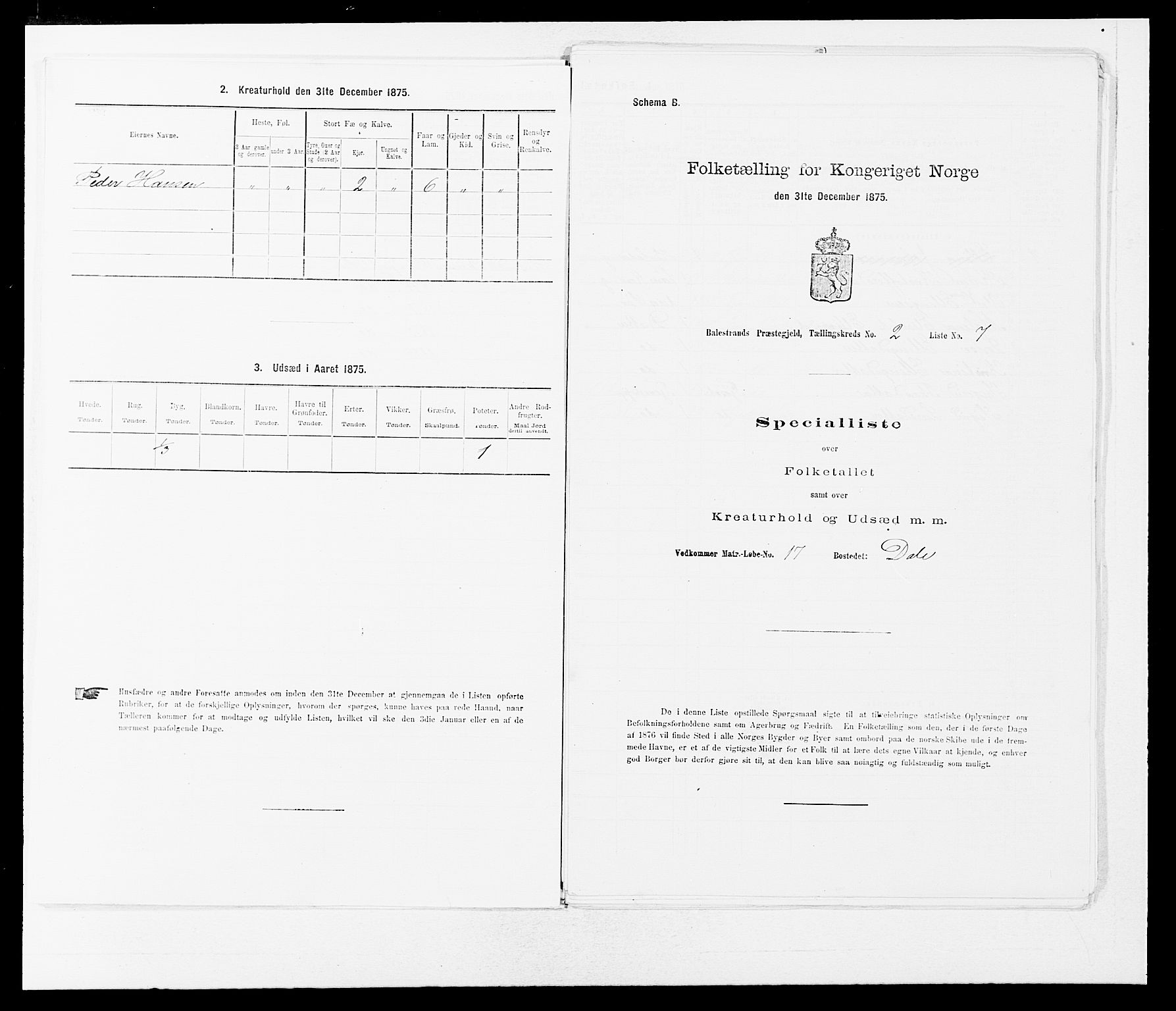 SAB, 1875 census for 1418P Balestrand, 1875, p. 229