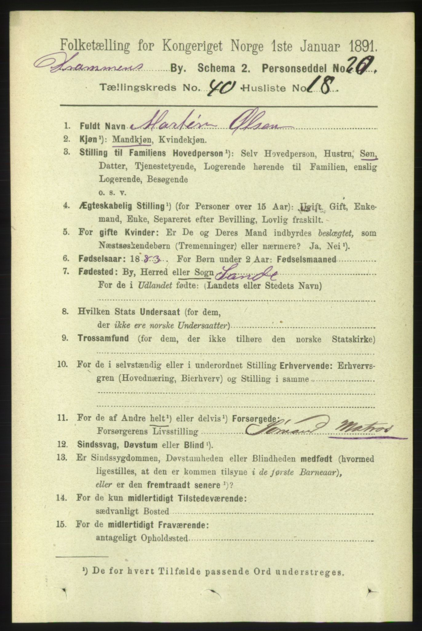 RA, 1891 census for 0602 Drammen, 1891, p. 23918