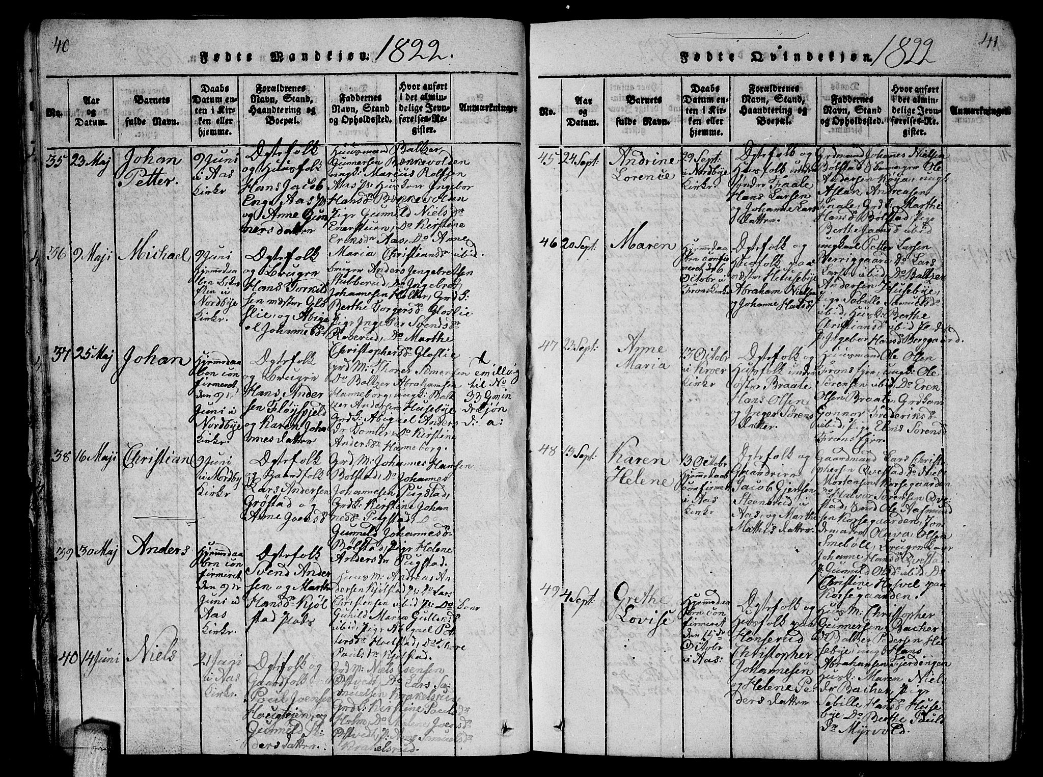 Ås prestekontor Kirkebøker, AV/SAO-A-10894/G/Ga/L0002: Parish register (copy) no. I 2, 1820-1836, p. 40-41