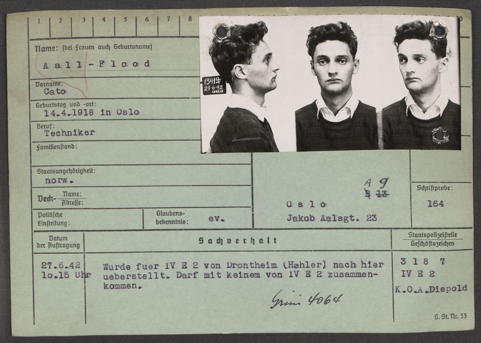 Befehlshaber der Sicherheitspolizei und des SD, RA/RAFA-5969/E/Ea/Eaa/L0010: Register over norske fanger i Møllergata 19: Sø-Å, 1940-1945, p. 1400