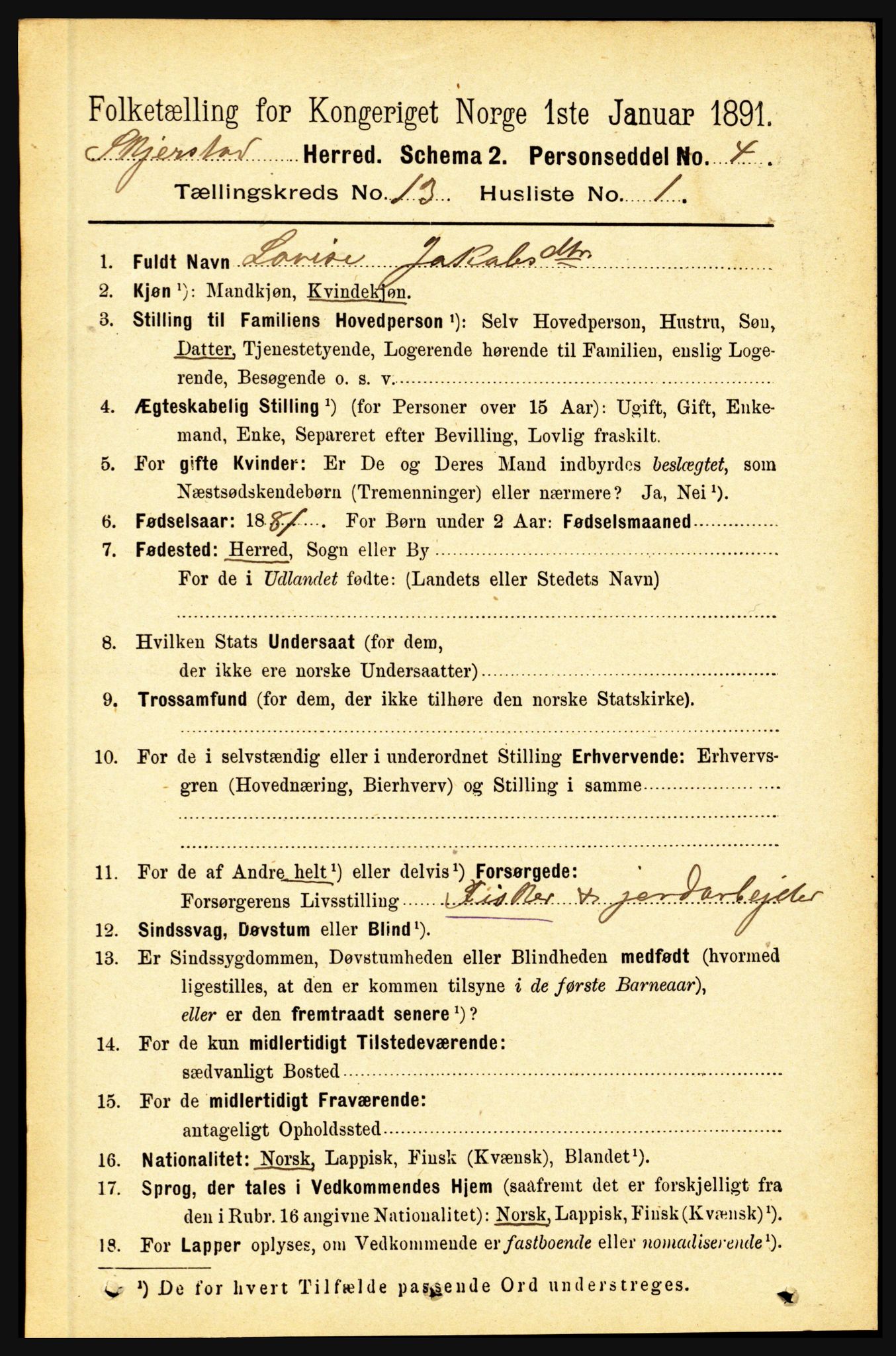 RA, 1891 census for 1842 Skjerstad, 1891, p. 4406