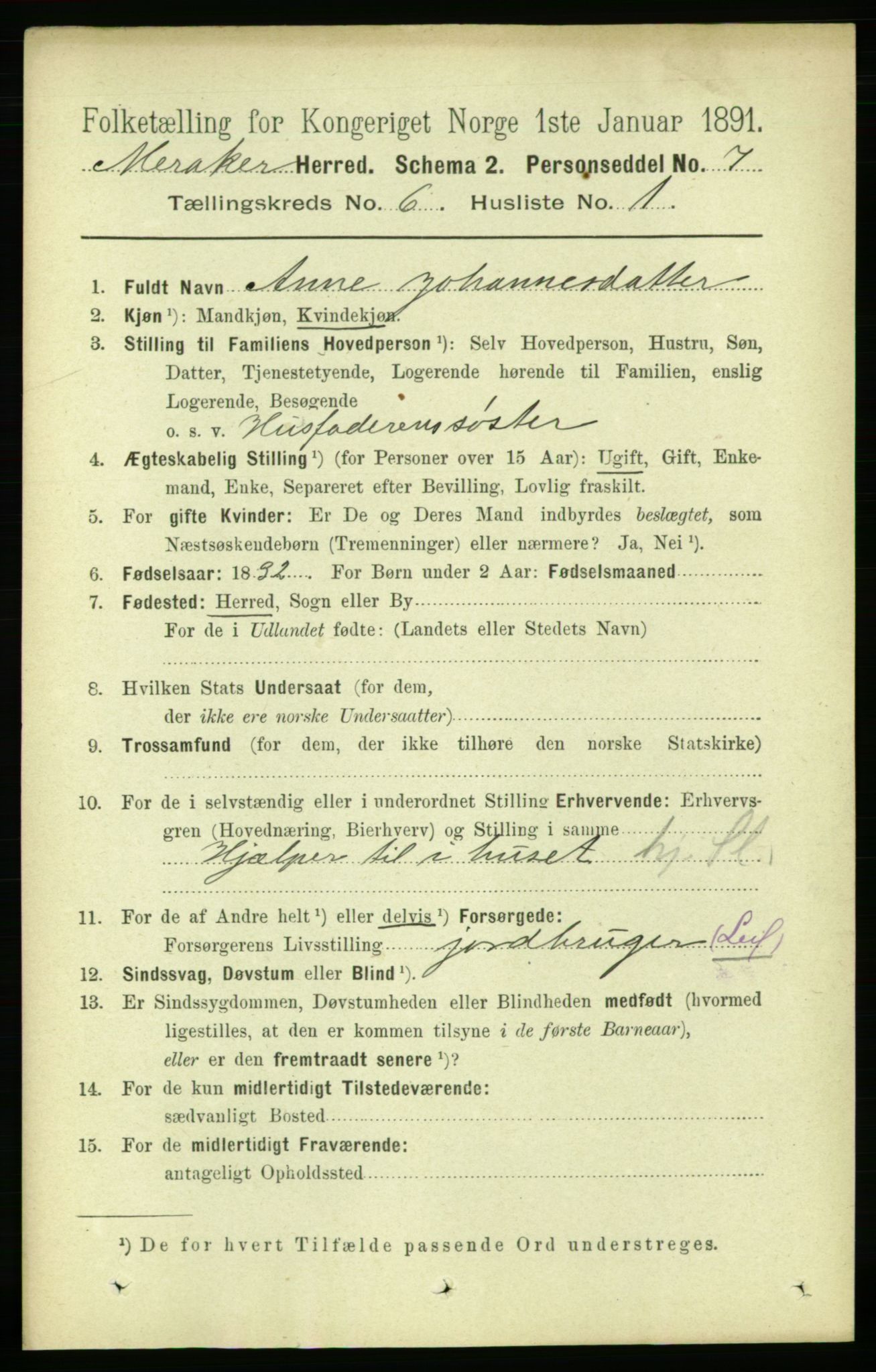 RA, 1891 census for 1711 Meråker, 1891, p. 2032