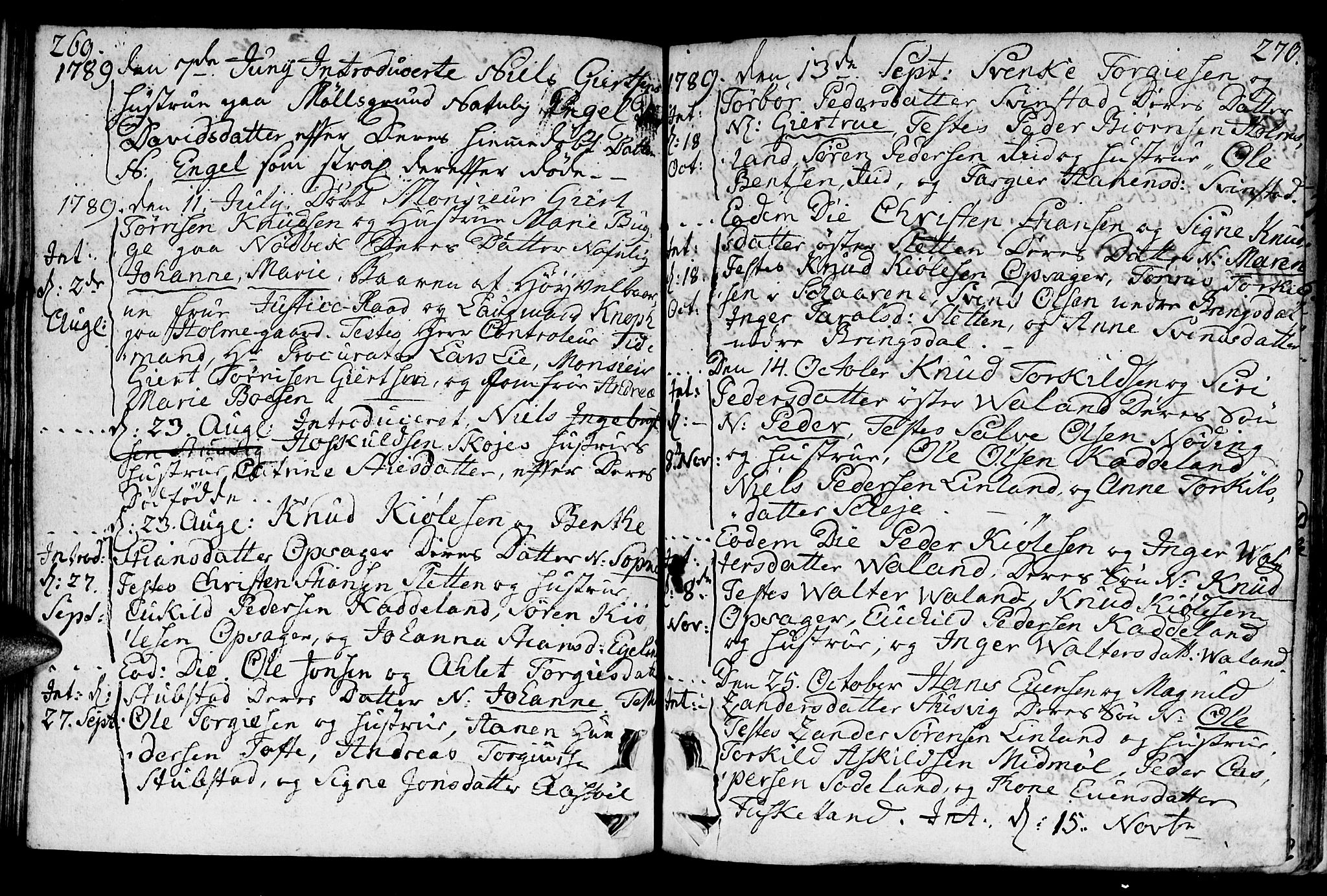 Holum sokneprestkontor, AV/SAK-1111-0022/F/Fa/Faa/L0003: Parish register (official) no. A 3, 1780-1821, p. 269-270