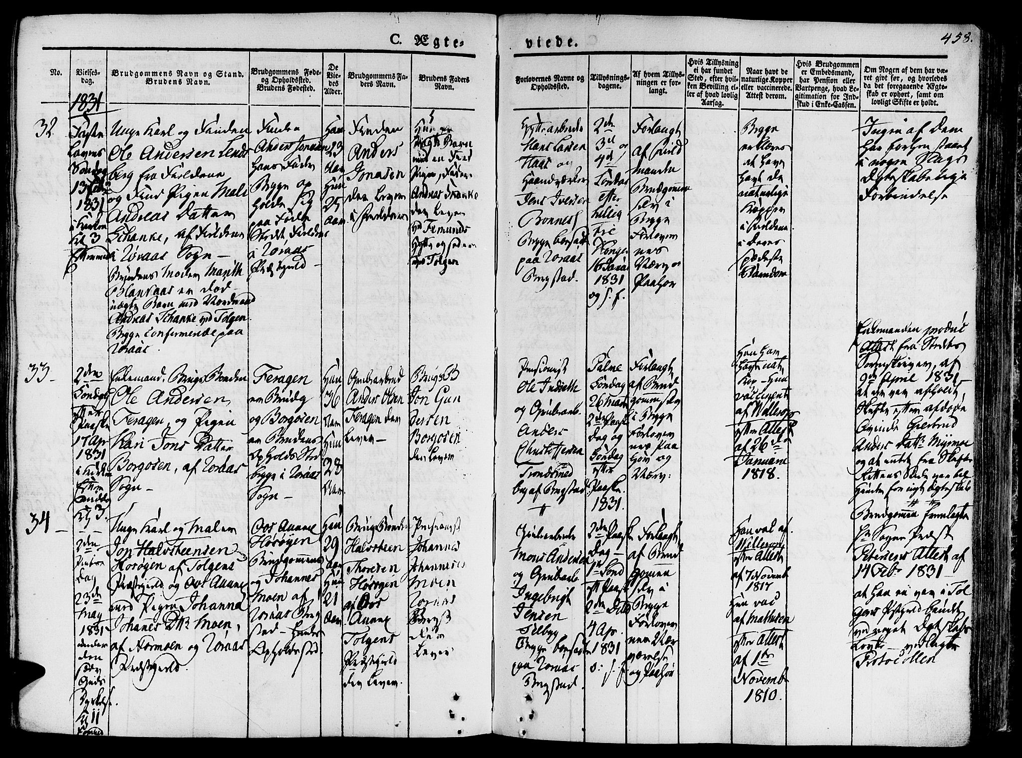 Ministerialprotokoller, klokkerbøker og fødselsregistre - Sør-Trøndelag, AV/SAT-A-1456/681/L0930: Parish register (official) no. 681A08, 1829-1844, p. 458