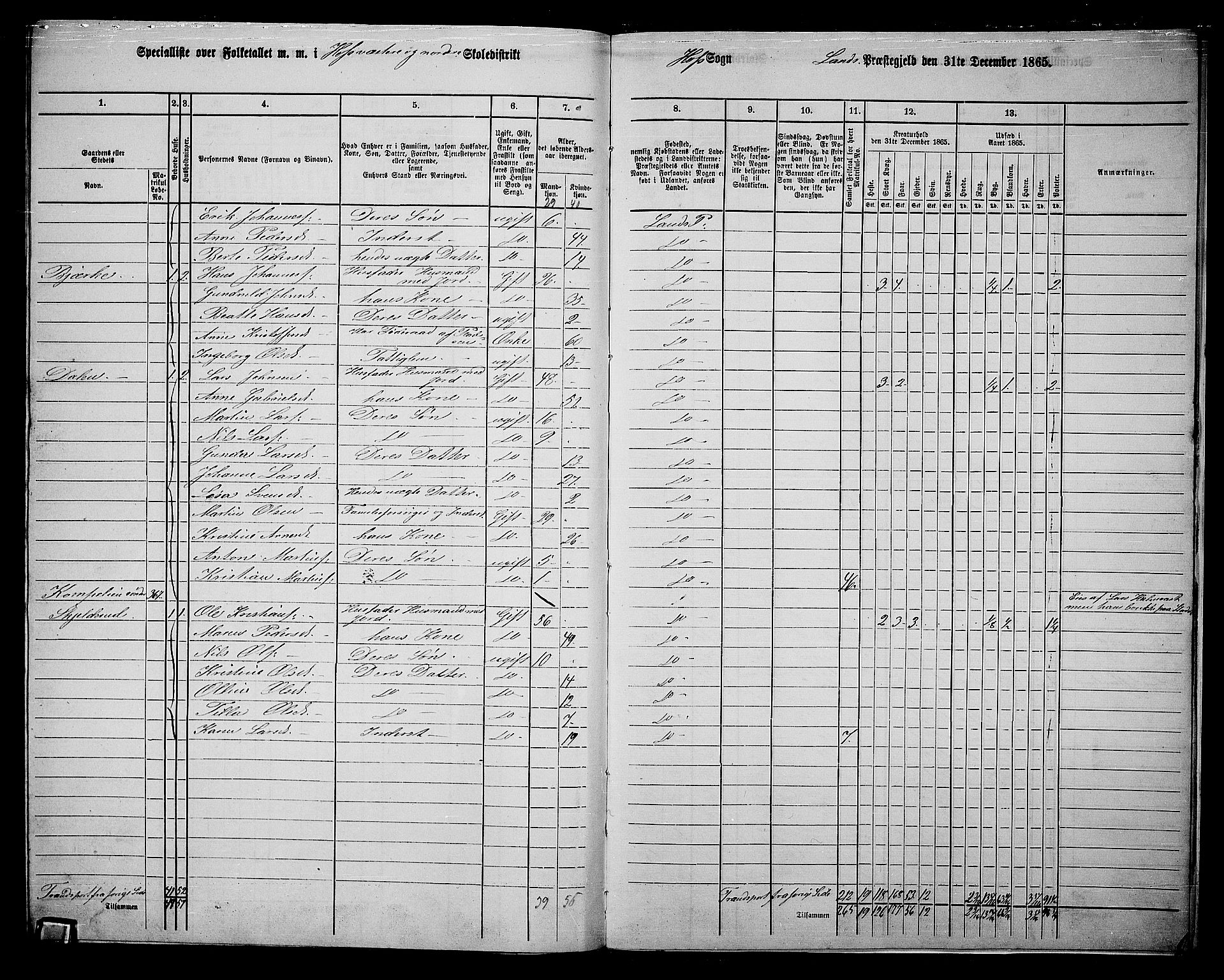 RA, 1865 census for Land, 1865, p. 420