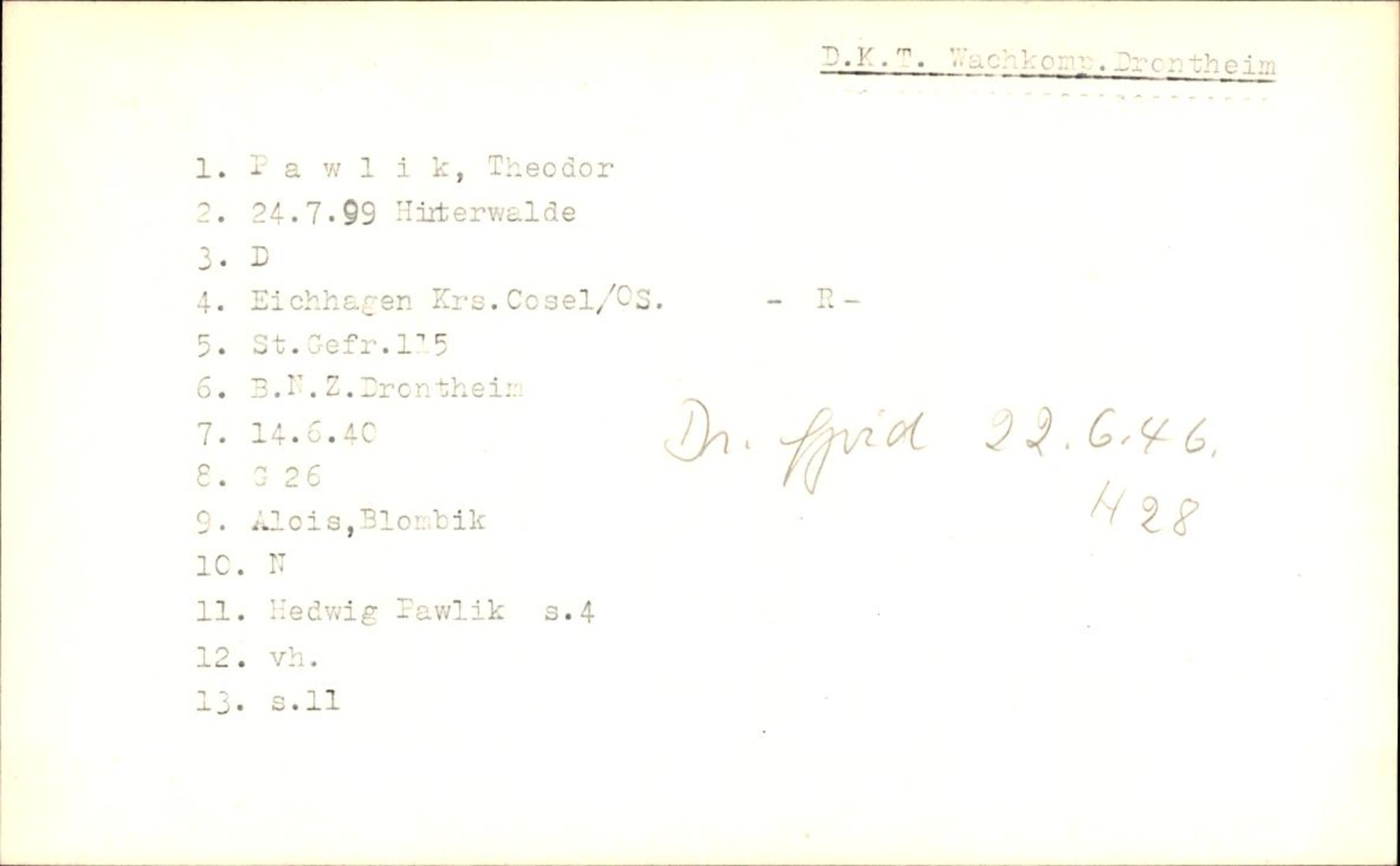 Hjemsendte tyskere , AV/RA-RAFA-6487/D/Db/L0021: Paüls-Raglewaski, 1945-1947, p. 13