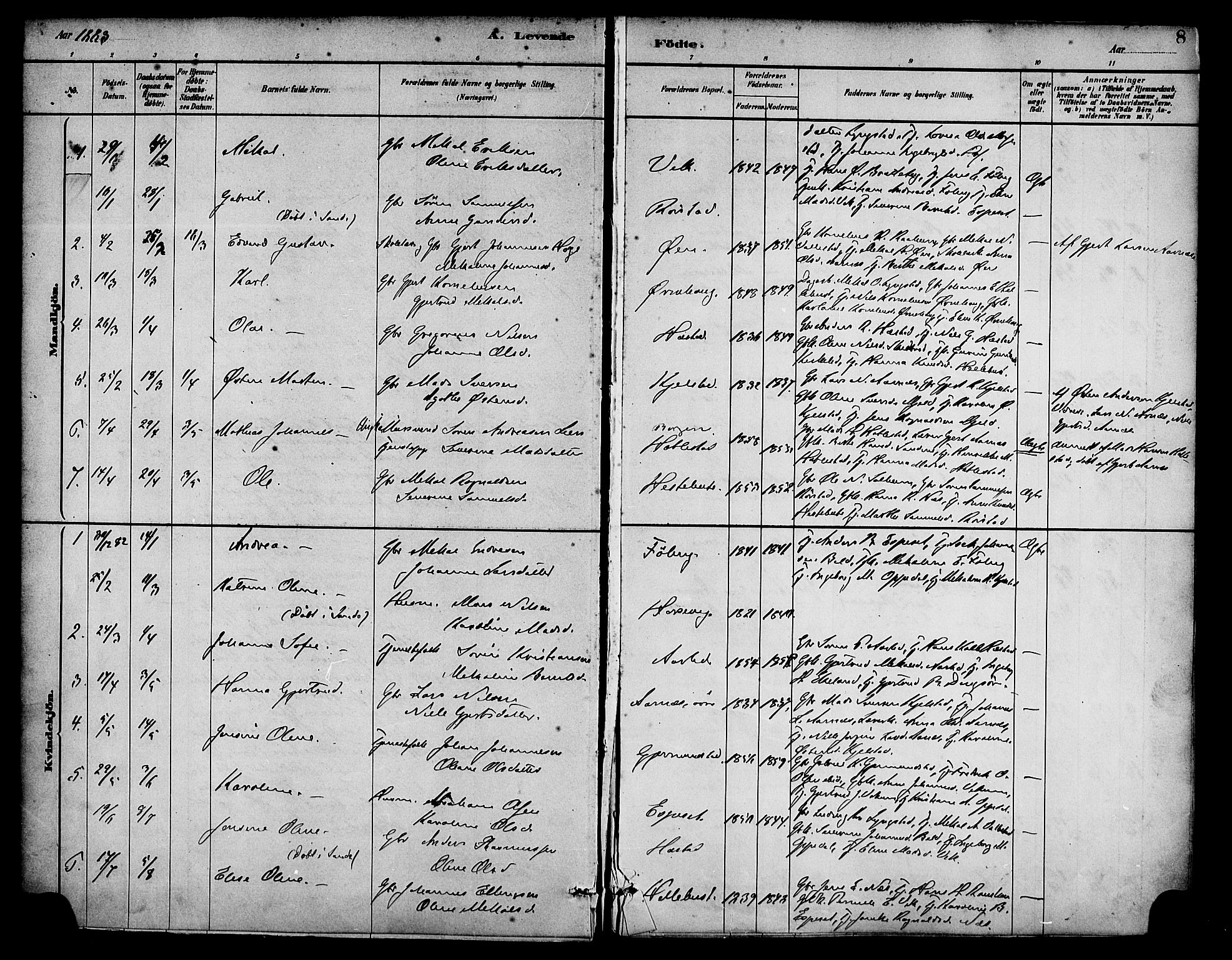 Gaular sokneprestembete, AV/SAB-A-80001/H/Haa: Parish register (official) no. D 1, 1882-1899, p. 8