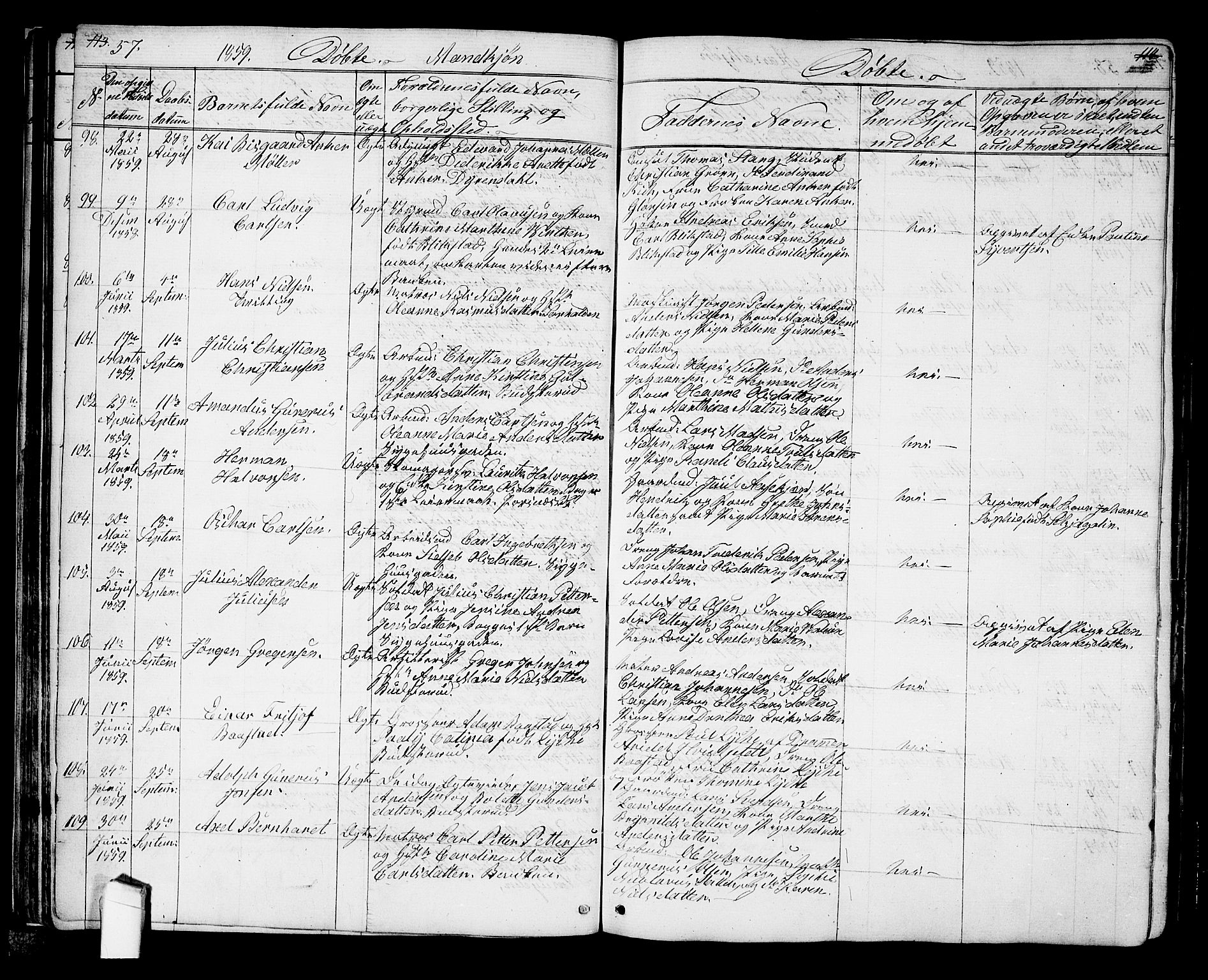 Halden prestekontor Kirkebøker, AV/SAO-A-10909/G/Ga/L0005a: Parish register (copy) no. 5A, 1855-1864, p. 57