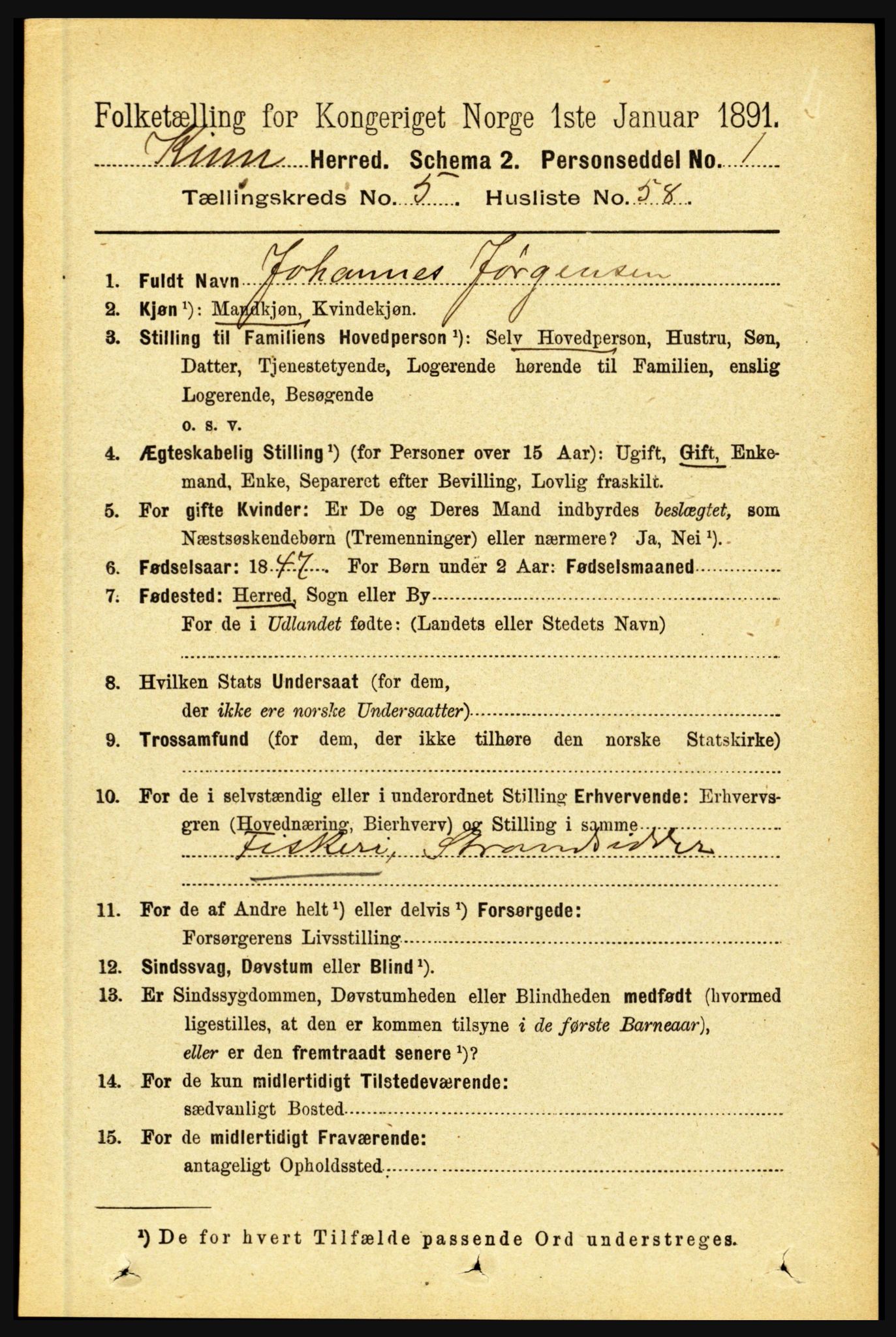 RA, 1891 census for 1437 Kinn, 1891, p. 2132