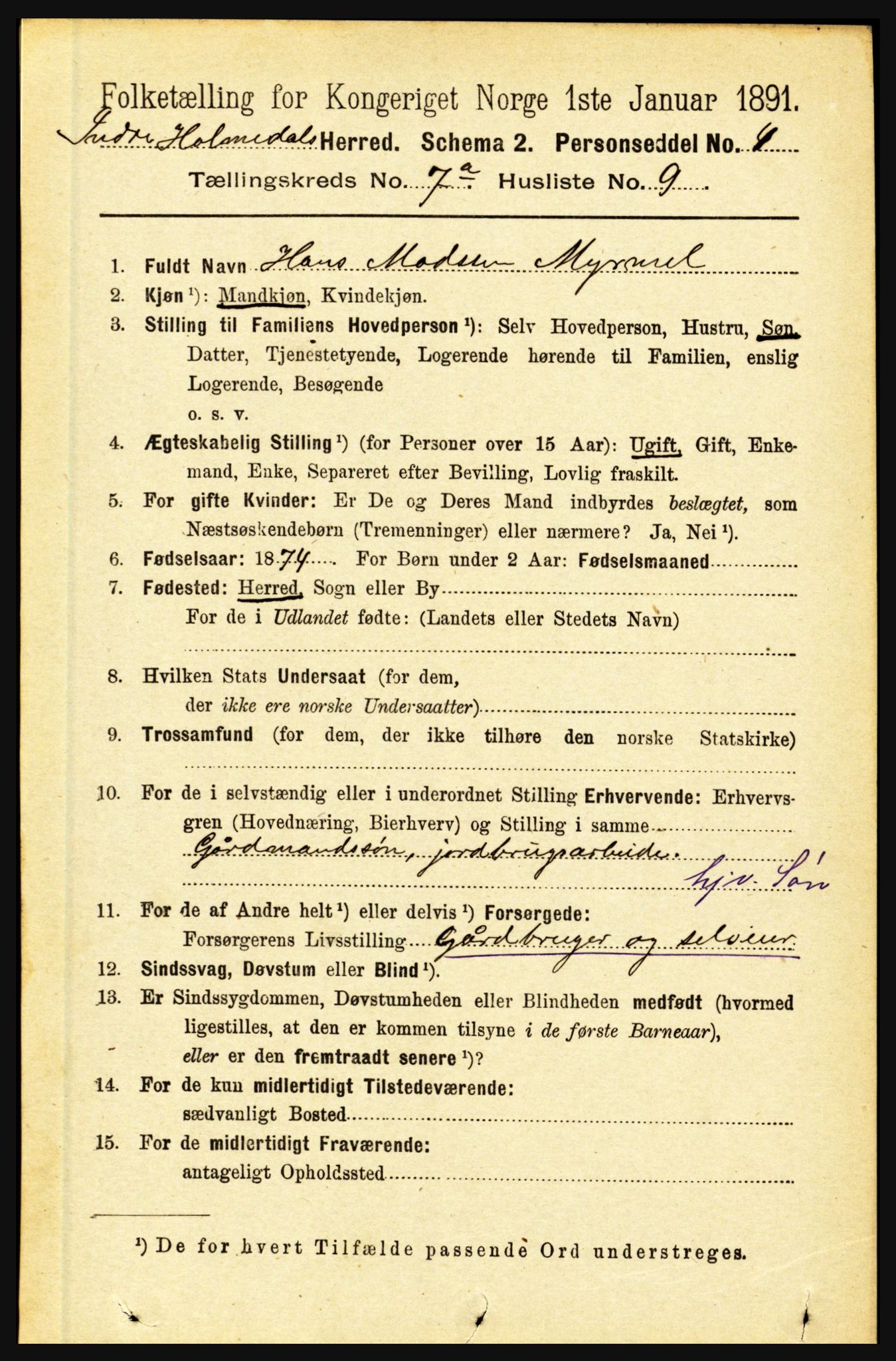 RA, 1891 census for 1430 Indre Holmedal, 1891, p. 2968