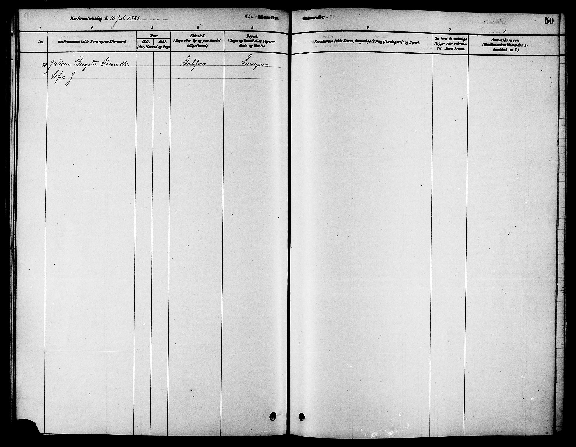 Ministerialprotokoller, klokkerbøker og fødselsregistre - Nordland, AV/SAT-A-1459/826/L0379: Parish register (official) no. 826A02, 1878-1895, p. 50