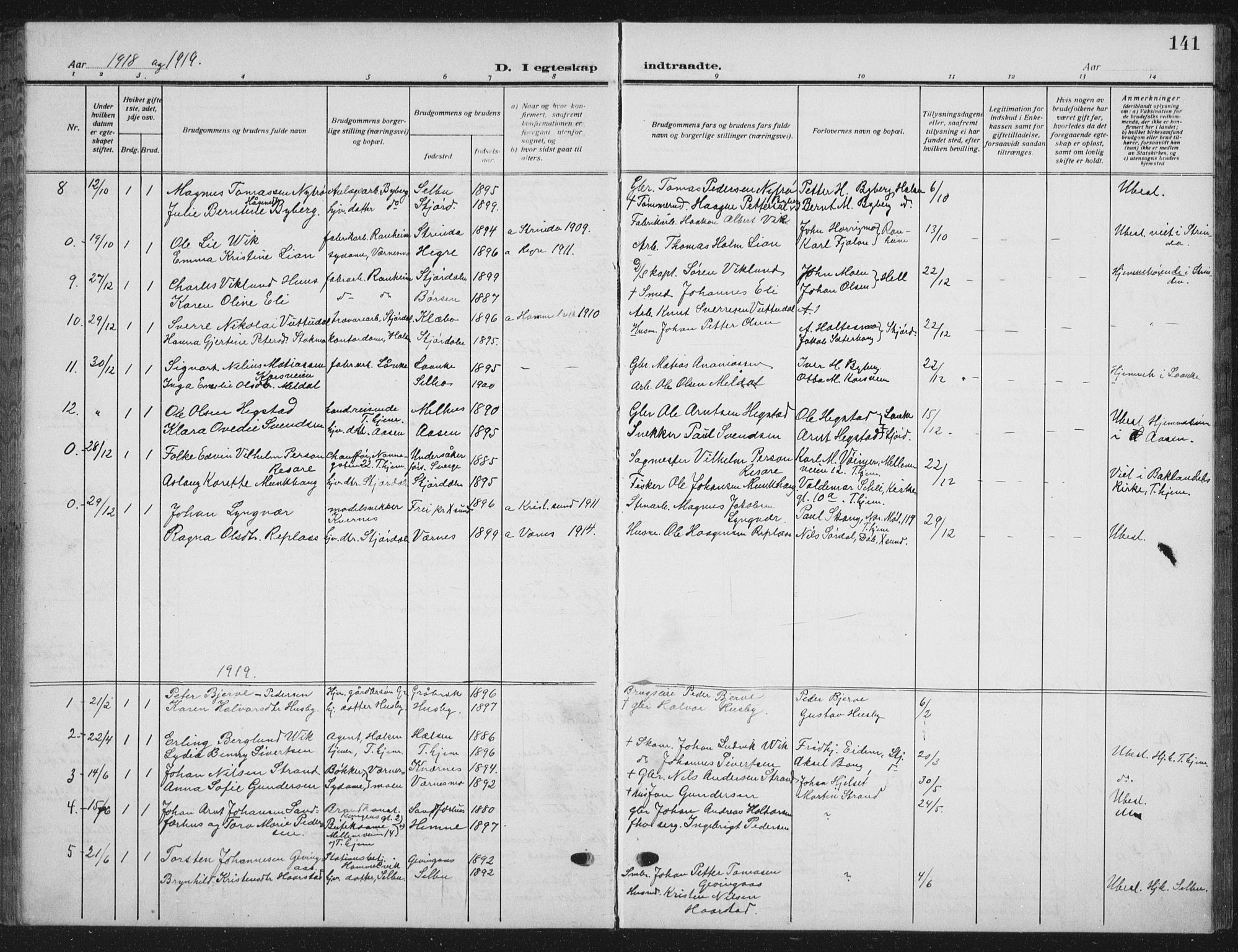 Ministerialprotokoller, klokkerbøker og fødselsregistre - Nord-Trøndelag, SAT/A-1458/709/L0088: Parish register (copy) no. 709C02, 1914-1934, p. 141