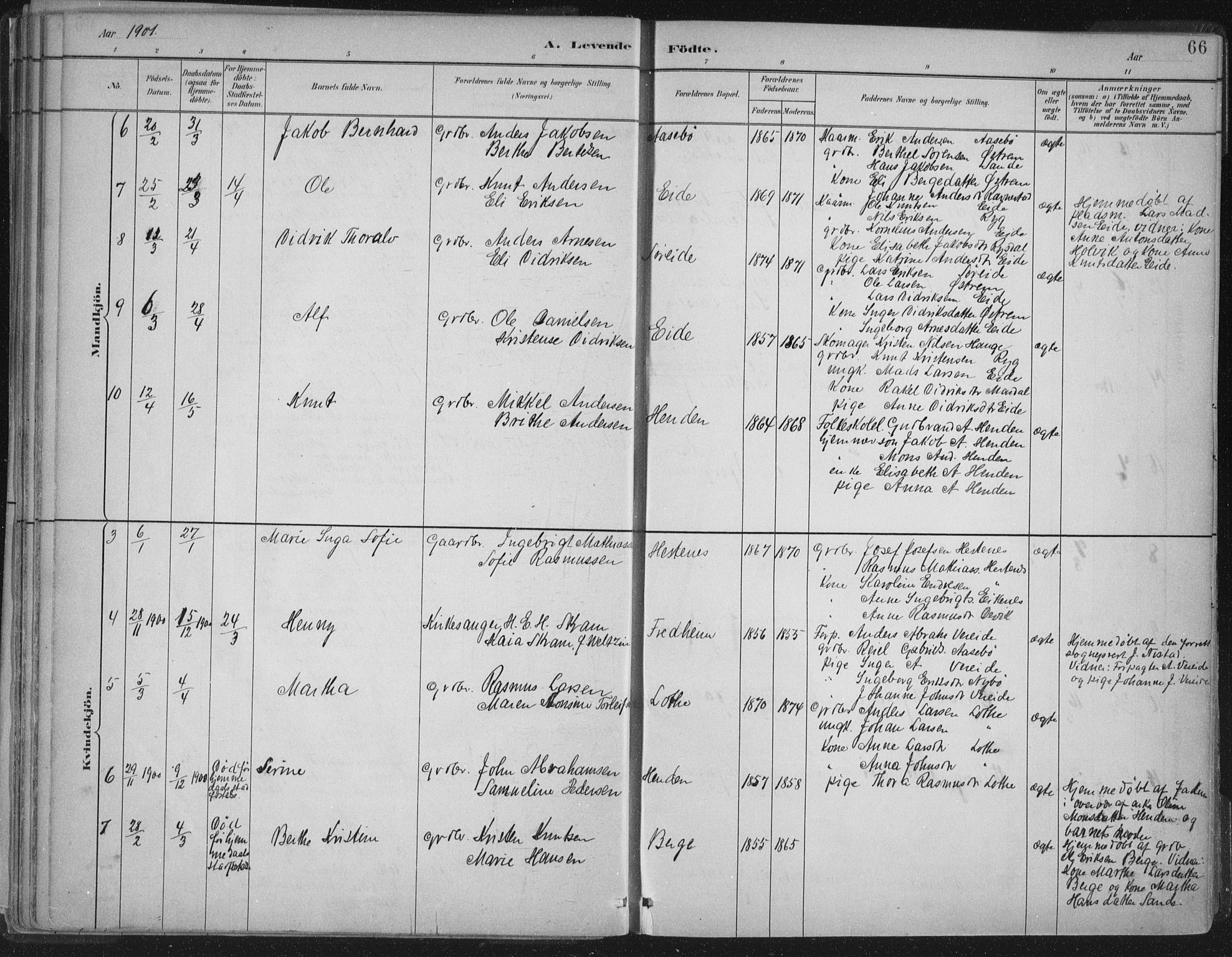 Gloppen sokneprestembete, AV/SAB-A-80101/H/Haa/Haab/L0001: Parish register (official) no. B  1, 1885-1905, p. 66