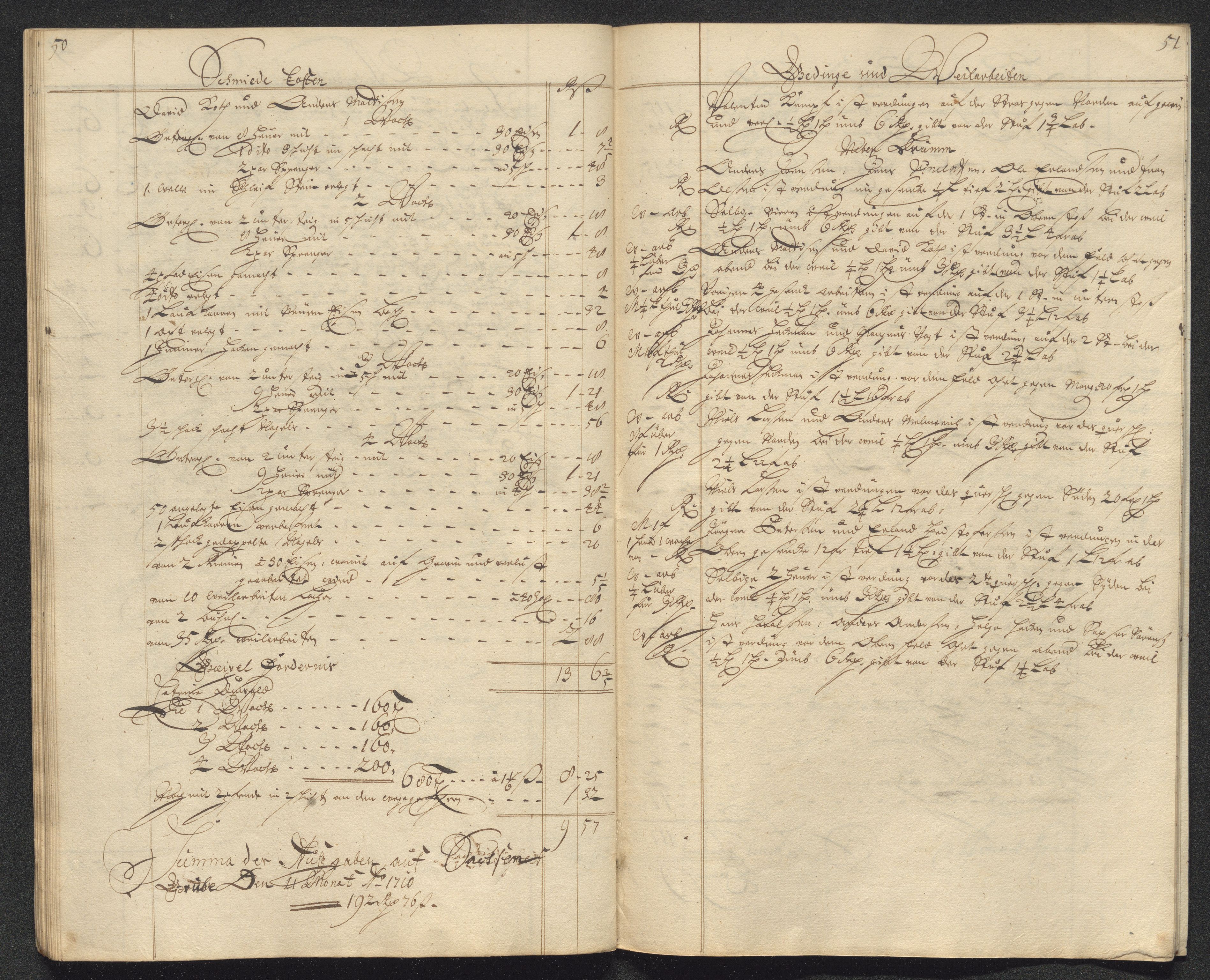 Kongsberg Sølvverk 1623-1816, AV/SAKO-EA-3135/001/D/Dc/Dcd/L0098: Utgiftsregnskap for gruver m.m. , 1710, p. 425