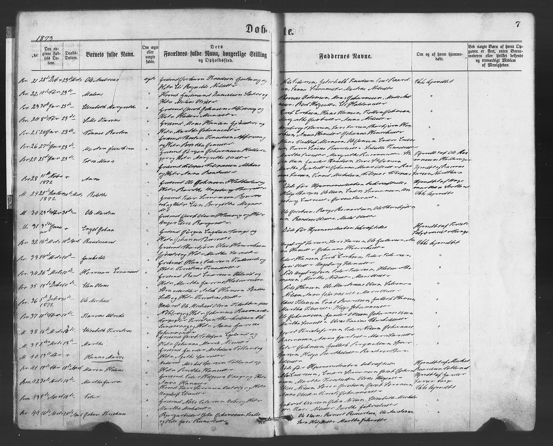 Finnås sokneprestembete, AV/SAB-A-99925/H/Ha/Haa/Haaa/L0009: Parish register (official) no. A 9, 1873-1881, p. 7