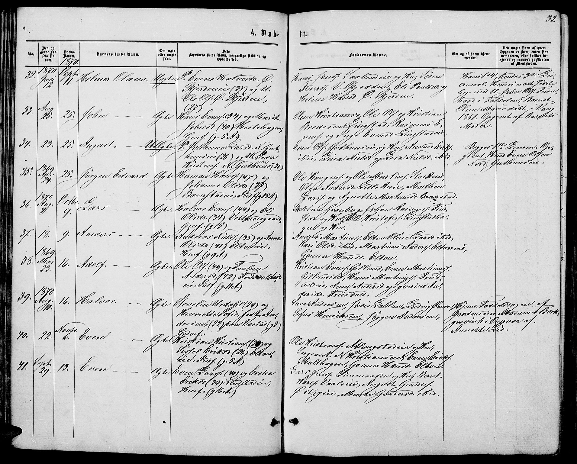 Stange prestekontor, AV/SAH-PREST-002/L/L0006: Parish register (copy) no. 6, 1864-1882, p. 33