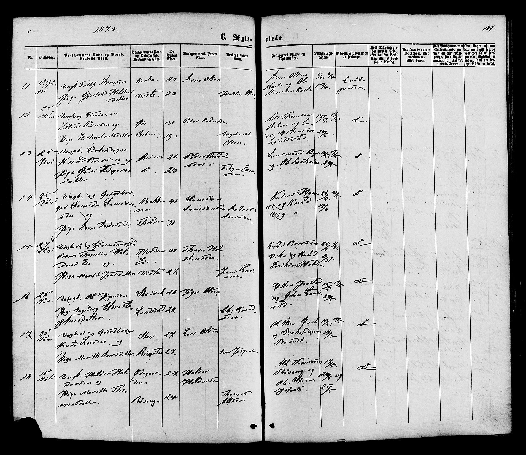 Vestre Slidre prestekontor, SAH/PREST-136/H/Ha/Haa/L0003: Parish register (official) no. 3, 1865-1880, p. 187