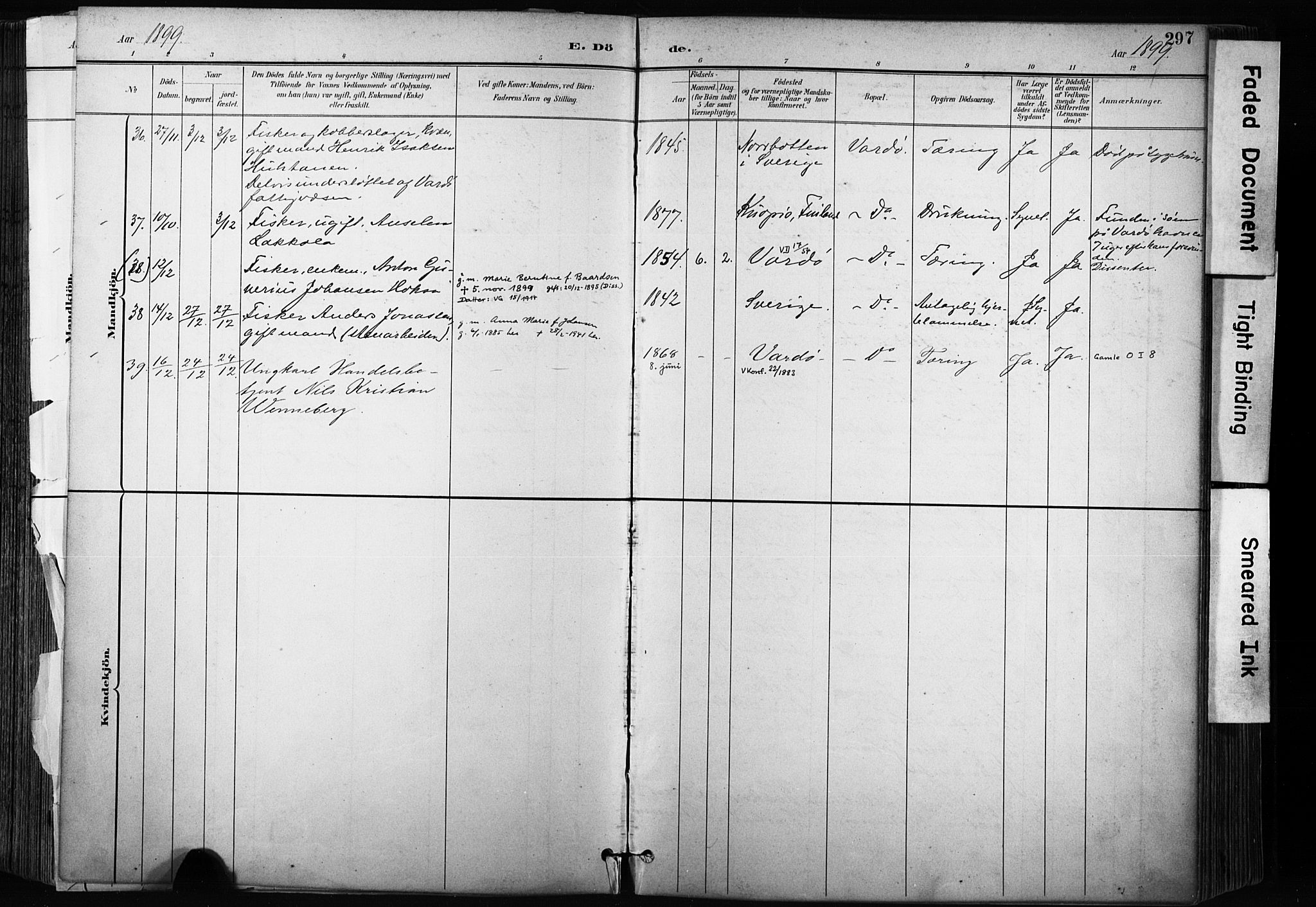 Vardø sokneprestkontor, AV/SATØ-S-1332/H/Ha/L0010kirke: Parish register (official) no. 10, 1895-1907, p. 297