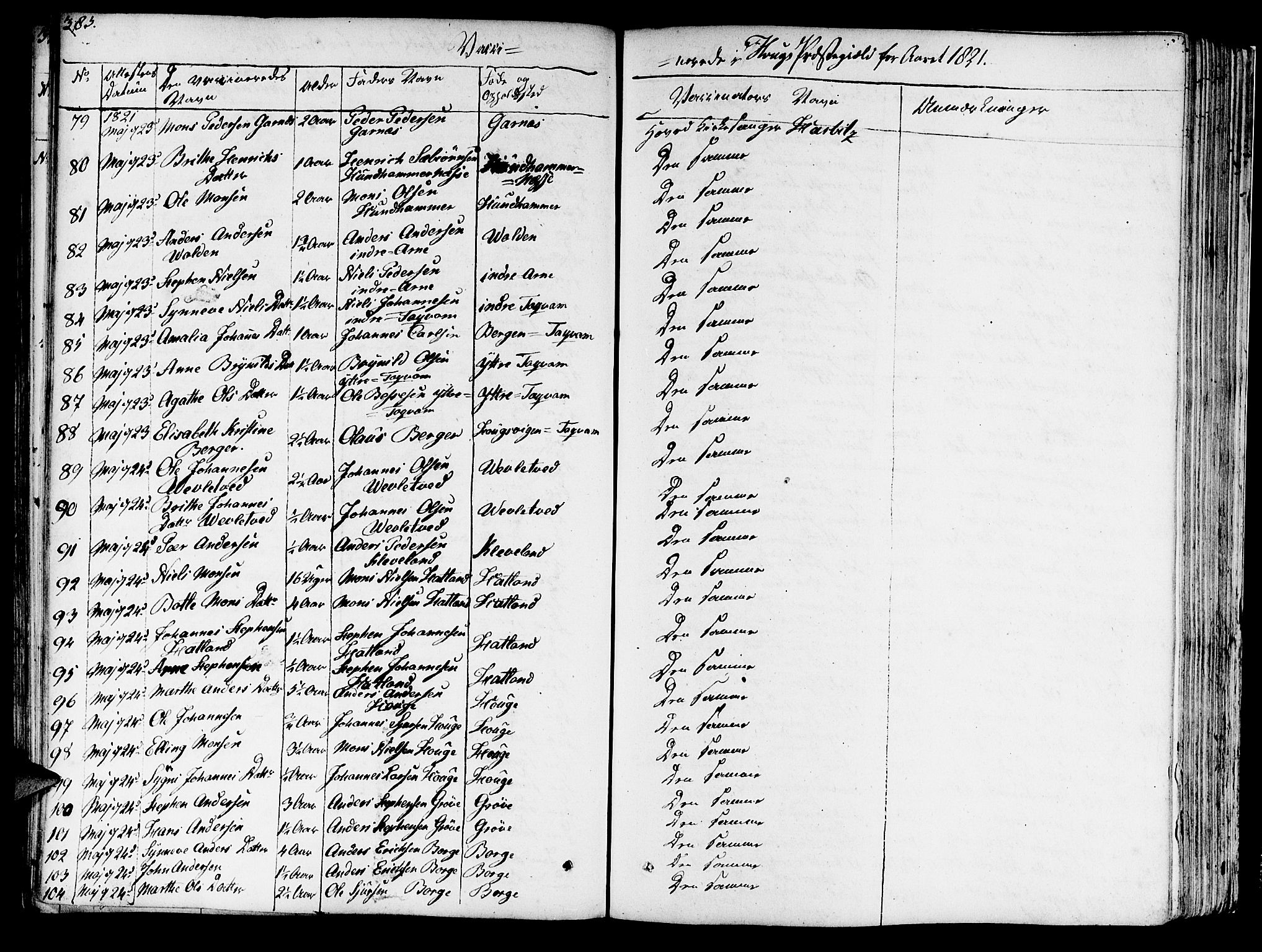 Haus sokneprestembete, AV/SAB-A-75601/H/Haa: Parish register (official) no. A 13, 1821-1827, p. 383