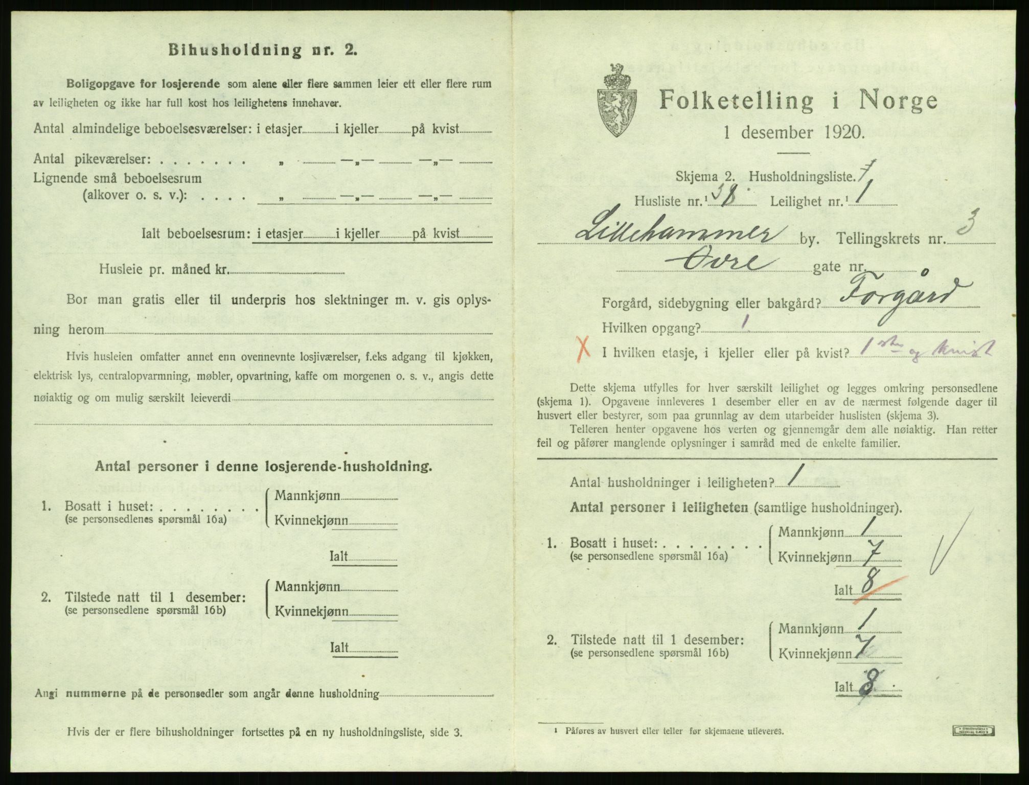 SAH, 1920 census for Lillehammer, 1920, p. 1882