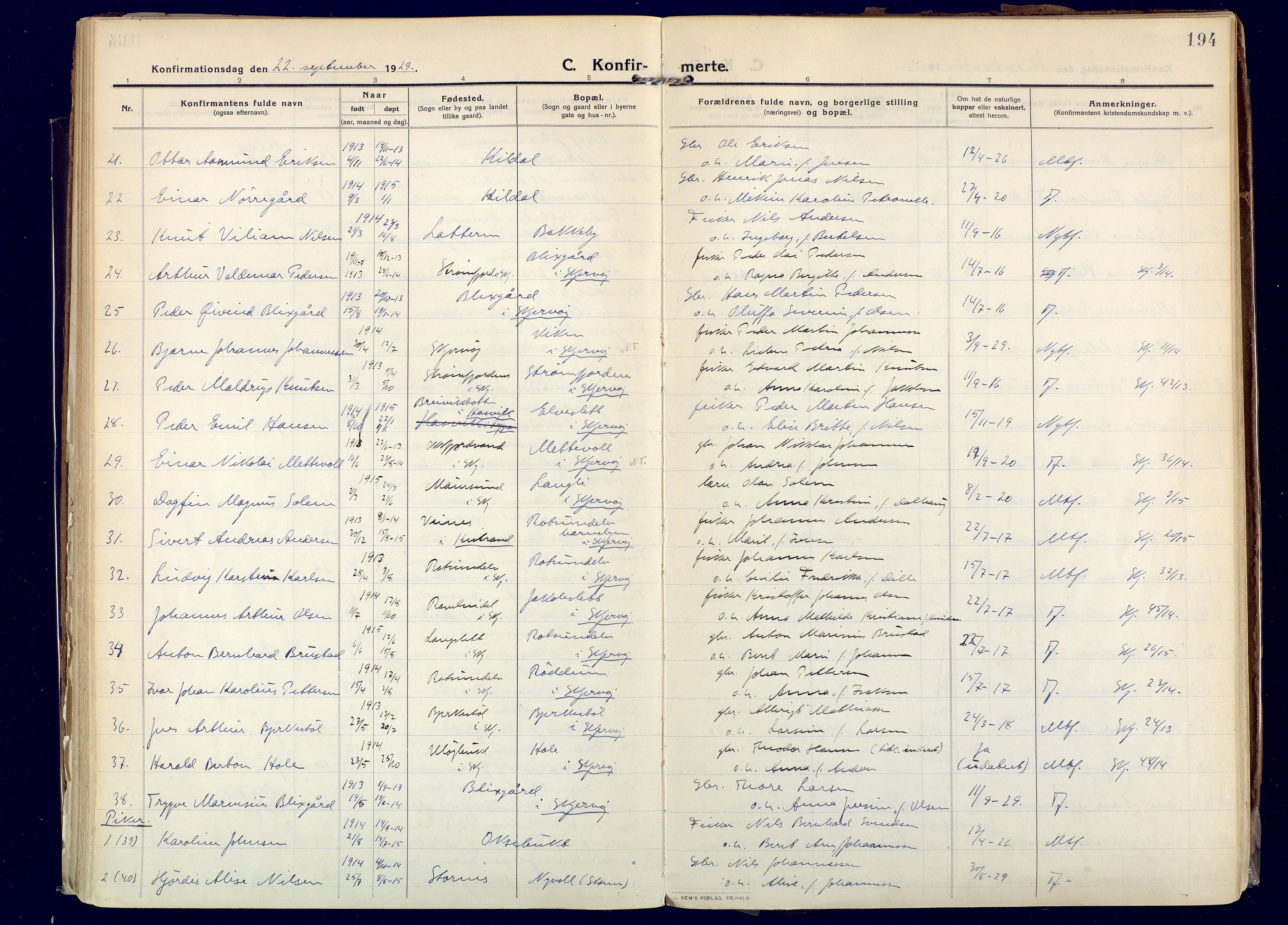 Skjervøy sokneprestkontor, AV/SATØ-S-1300/H/Ha/Haa: Parish register (official) no. 20, 1911-1931, p. 194