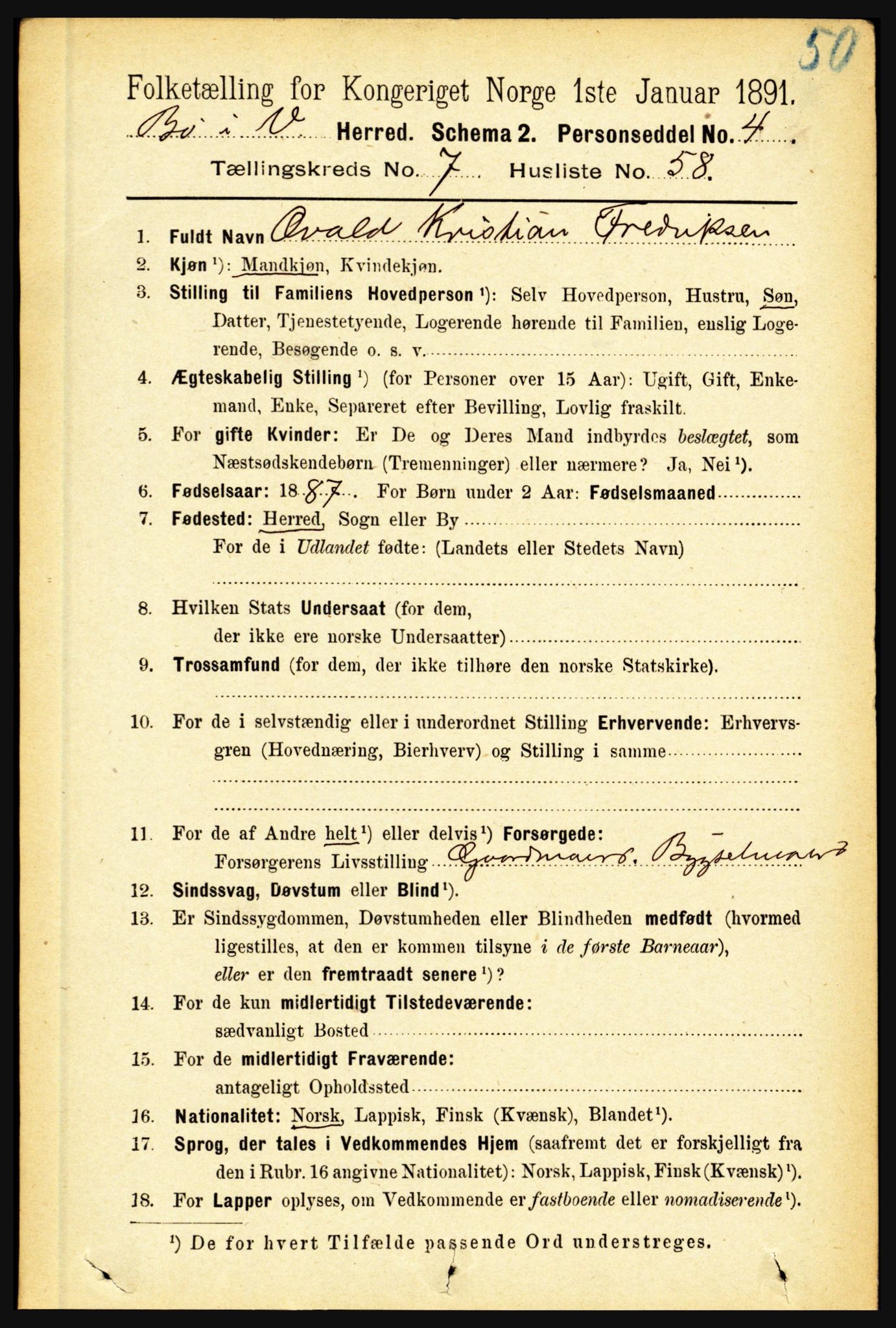 RA, 1891 census for 1867 Bø, 1891, p. 2916