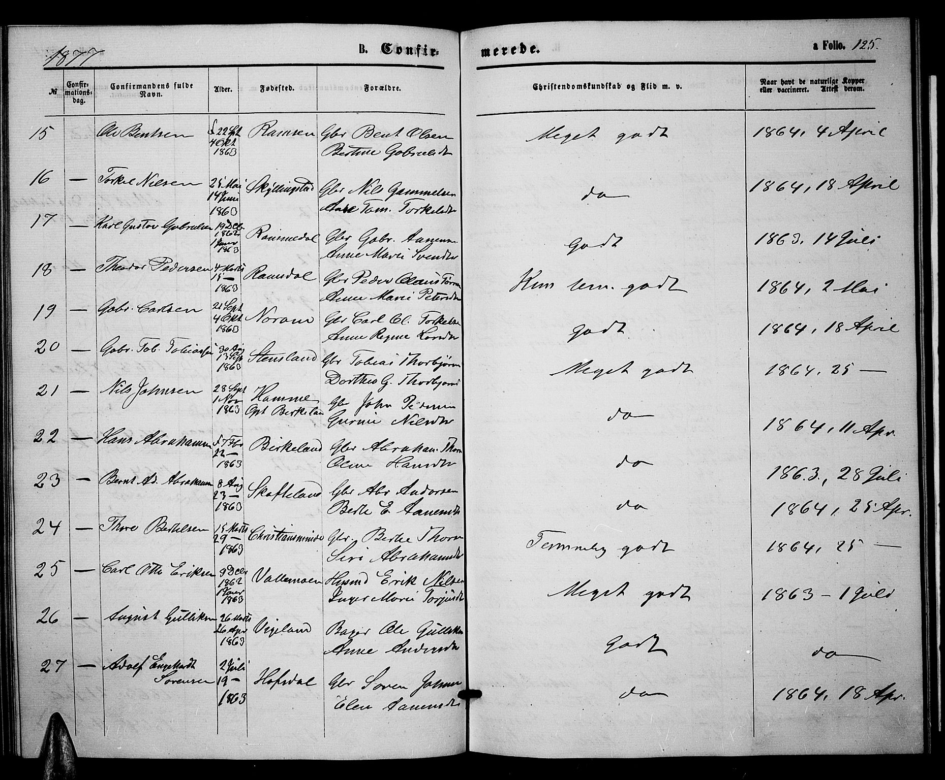 Sør-Audnedal sokneprestkontor, AV/SAK-1111-0039/F/Fb/Fbb/L0004: Parish register (copy) no. B 4, 1868-1879, p. 125