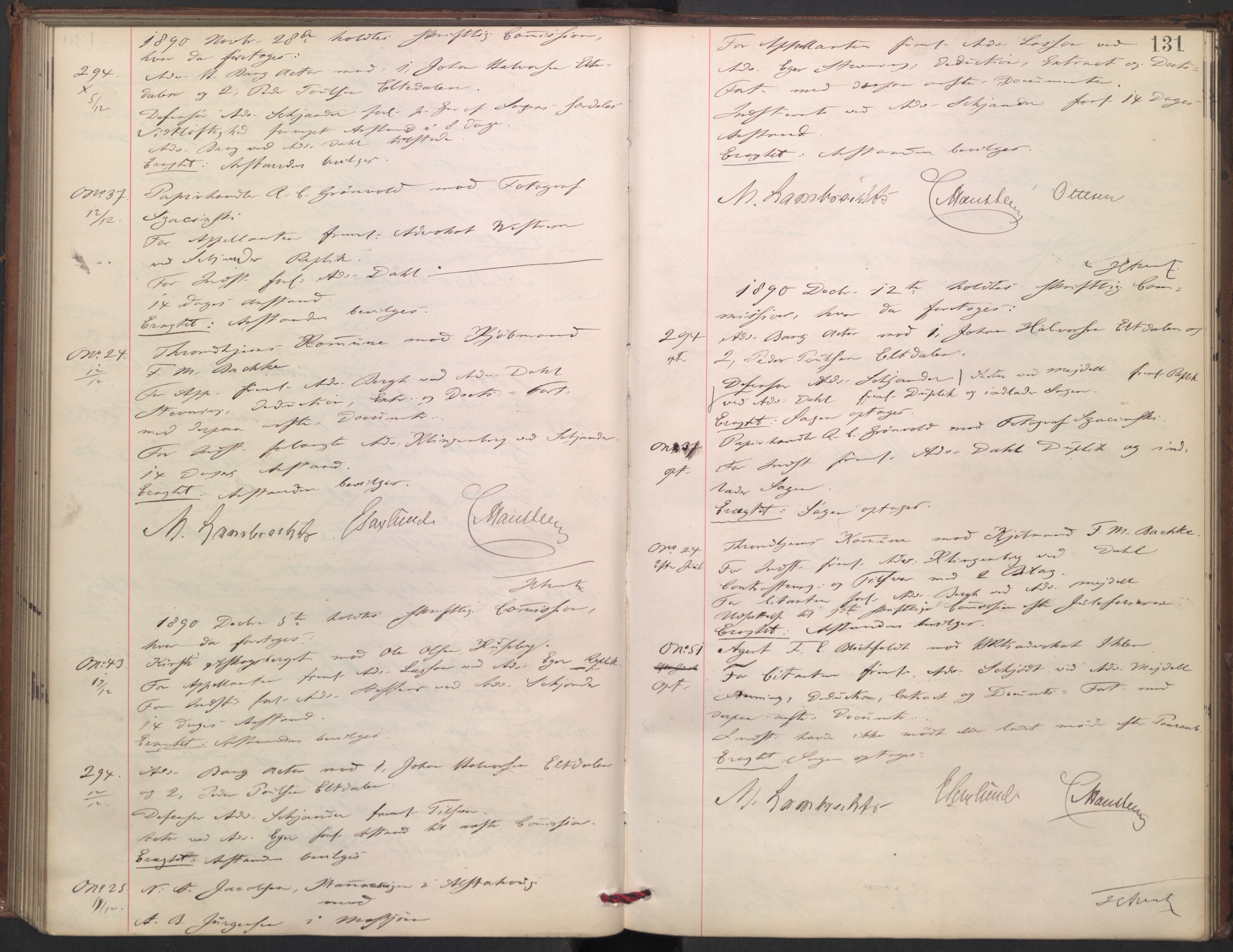 Høyesterett, AV/RA-S-1002/E/Ef/L0016: Protokoll over saker som gikk til skriftlig behandling, 1888-1892, p. 130b-131a