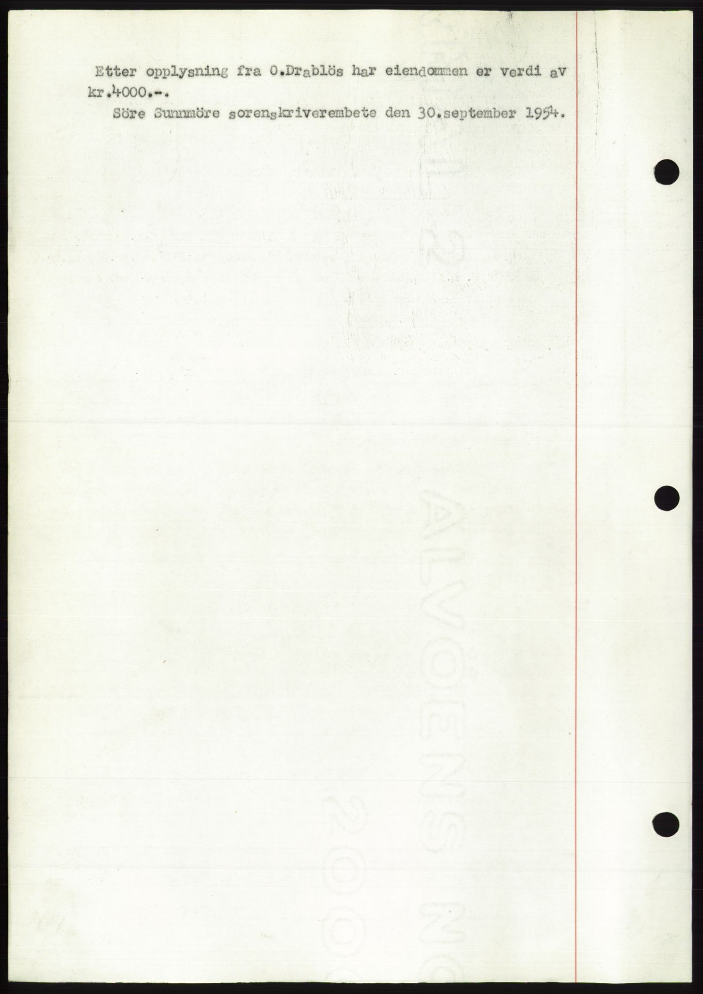 Søre Sunnmøre sorenskriveri, AV/SAT-A-4122/1/2/2C/L0099: Mortgage book no. 25A, 1954-1954, Diary no: : 2552/1954